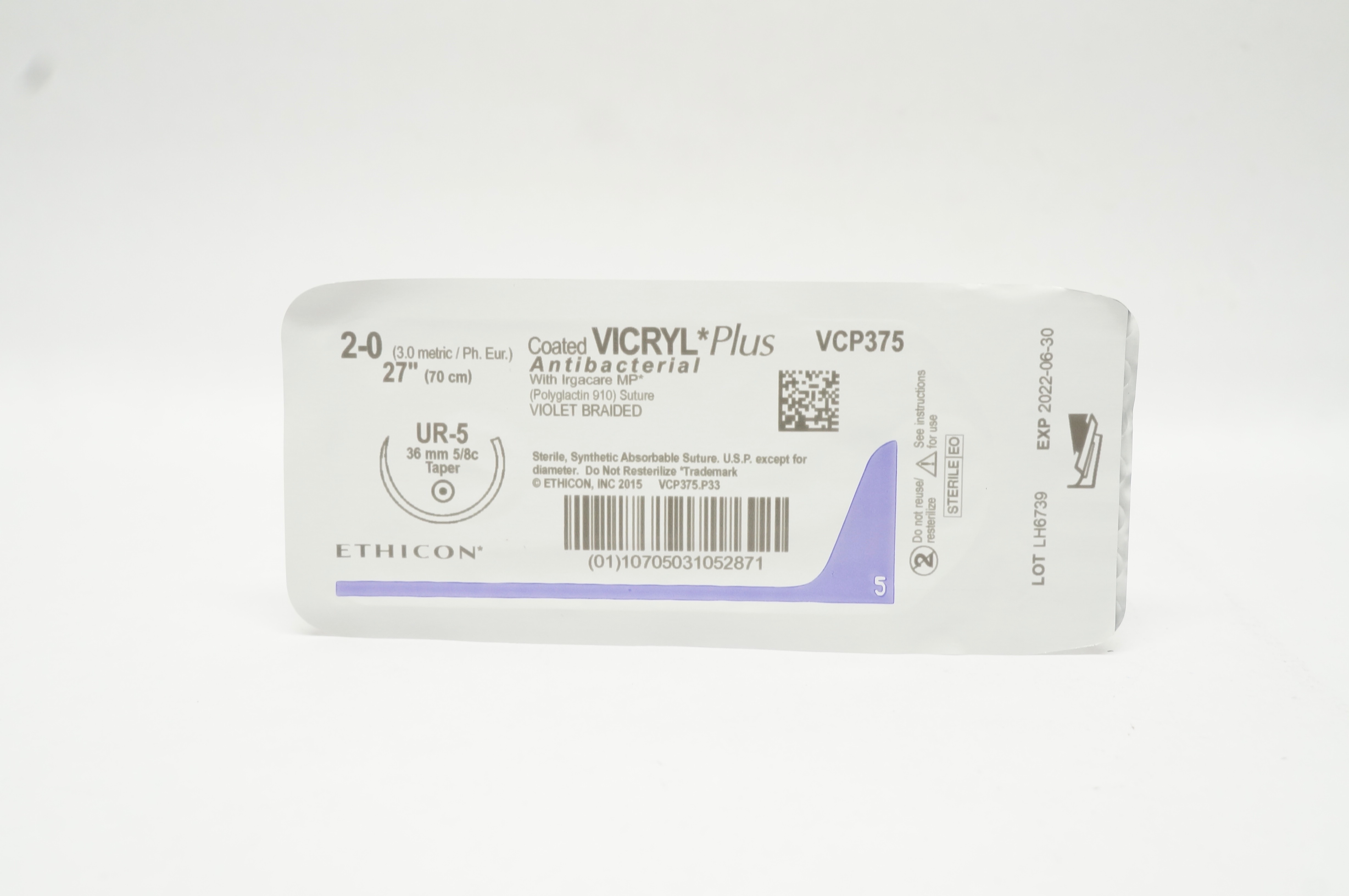Ethicon VCP375 VICRYL Plus Antibacterial Stre UR-5 36mm 5/8c Taper 27inch (x)