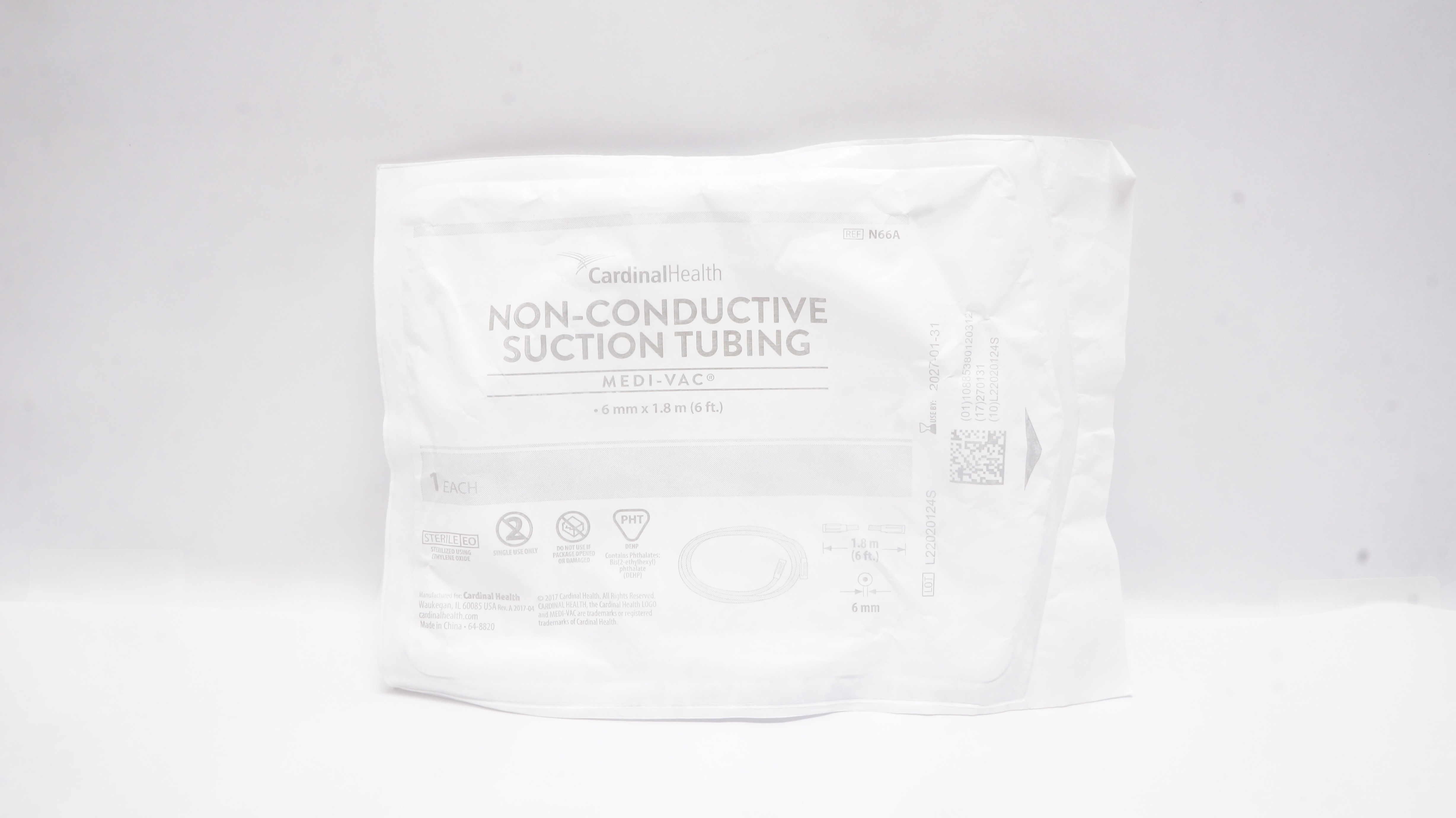 Cardinal Health N66A Medi-Vac Non-Conductive Suction Tubing 6mm x 6ft.