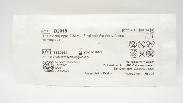 ICU Medical B2018 Smallbore Extension Set 60inch Approx x 0.30 ml (x)