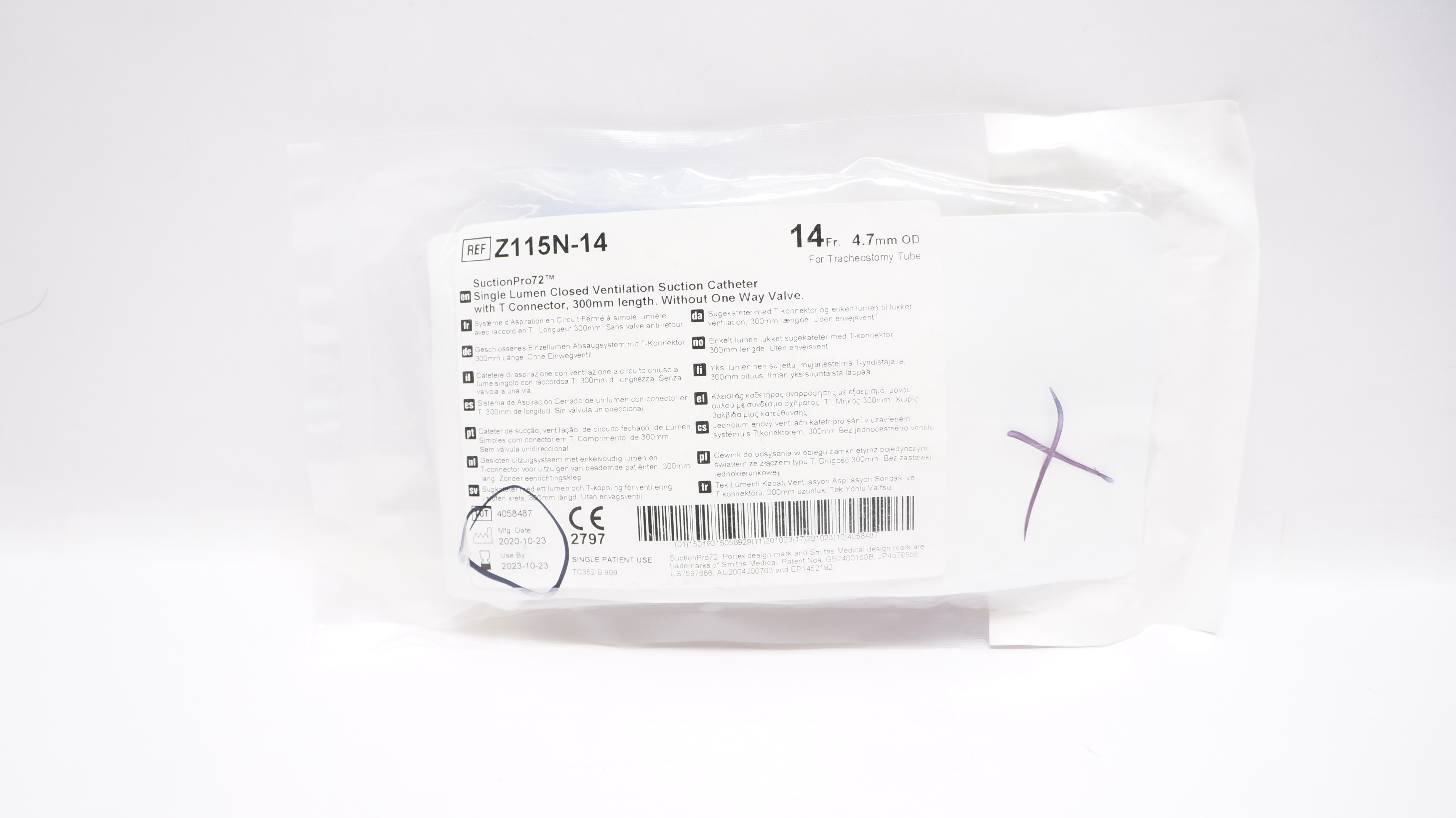 Portex Z115N-14 SuctionPro72 Single Lumen Closed Ventilation Suction Cath. (x)