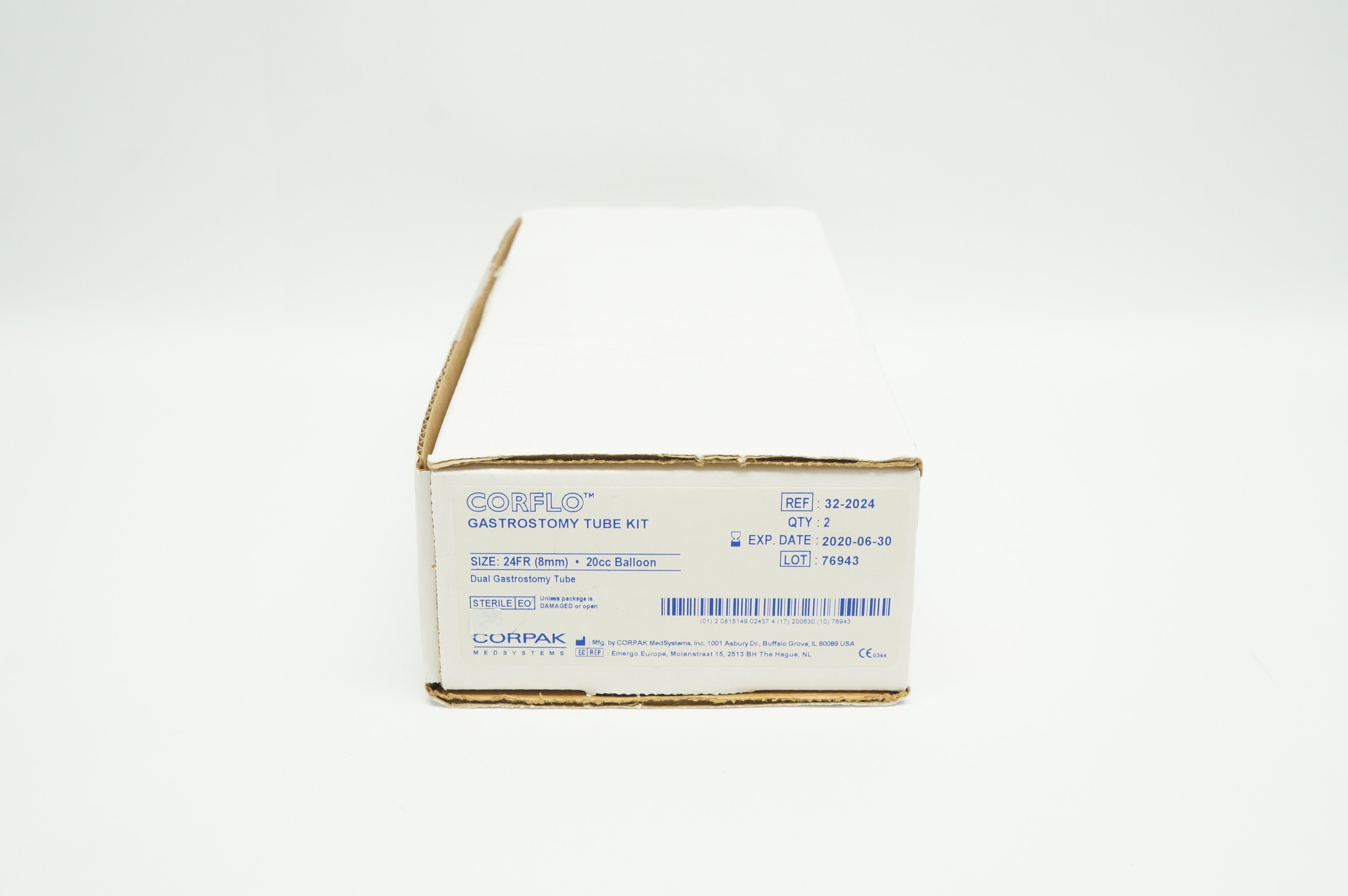 Corpak 32-2024 CORFLO Gastrostomy Tube Kit, Size 24Fr., 20cc (x) - Box of 2