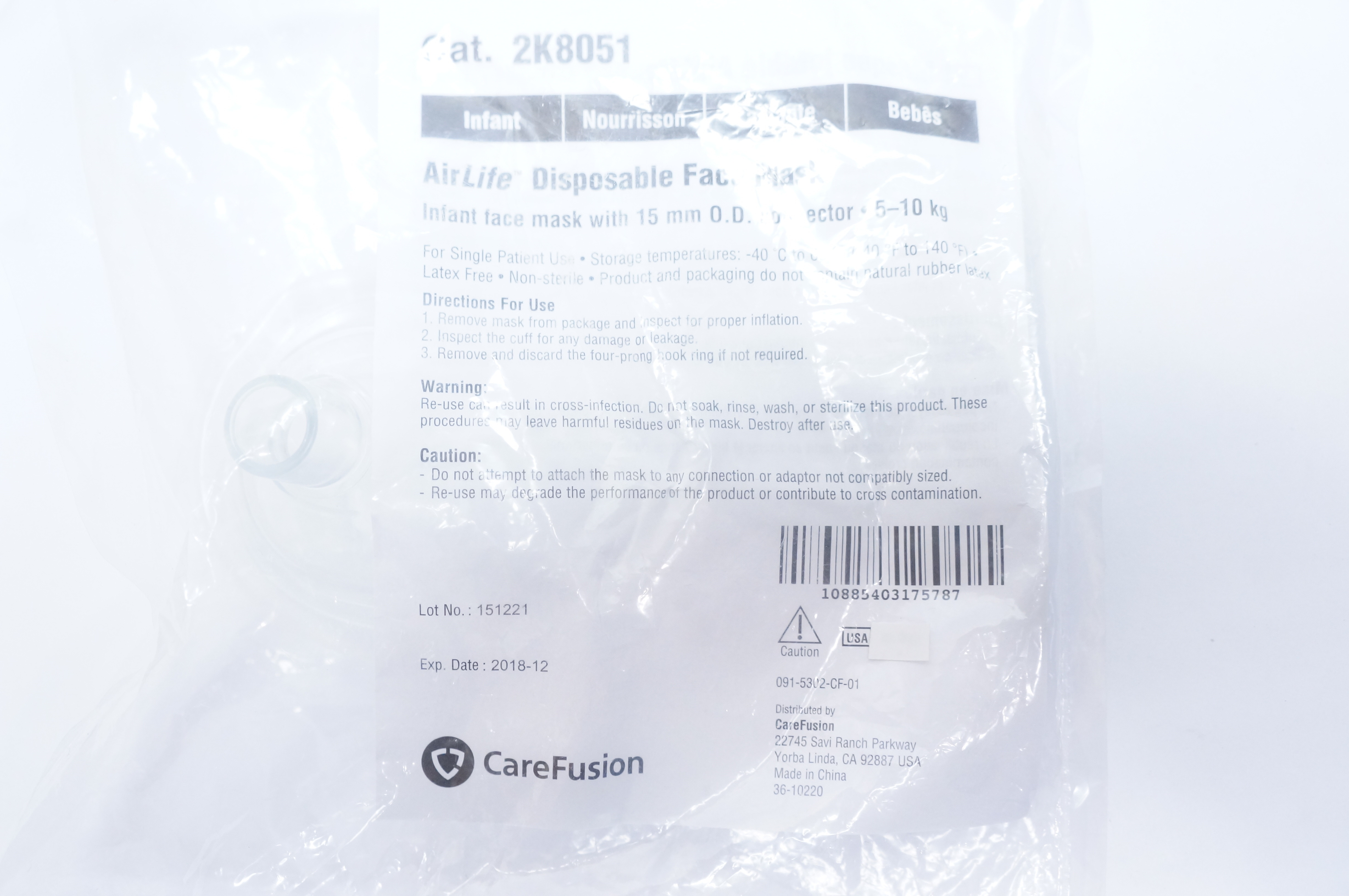 CareFusion 2K8051 AirLife Disposable Face Mask 15mm (x)