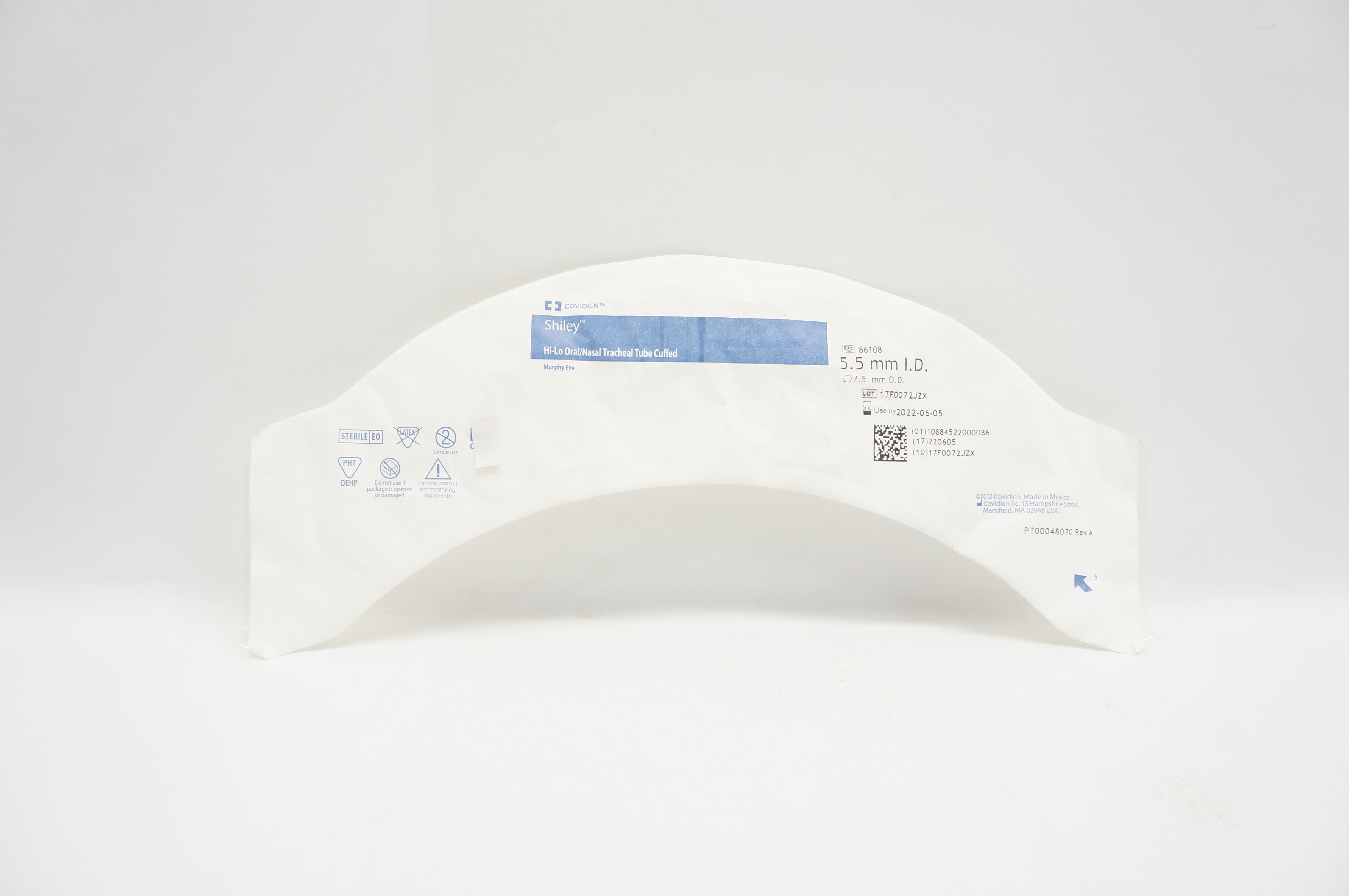 Covidien 86108 Hi-Lo Oral/Nazal Tracheal Tube Cuffed 5.5mm ID 7.5mm OD