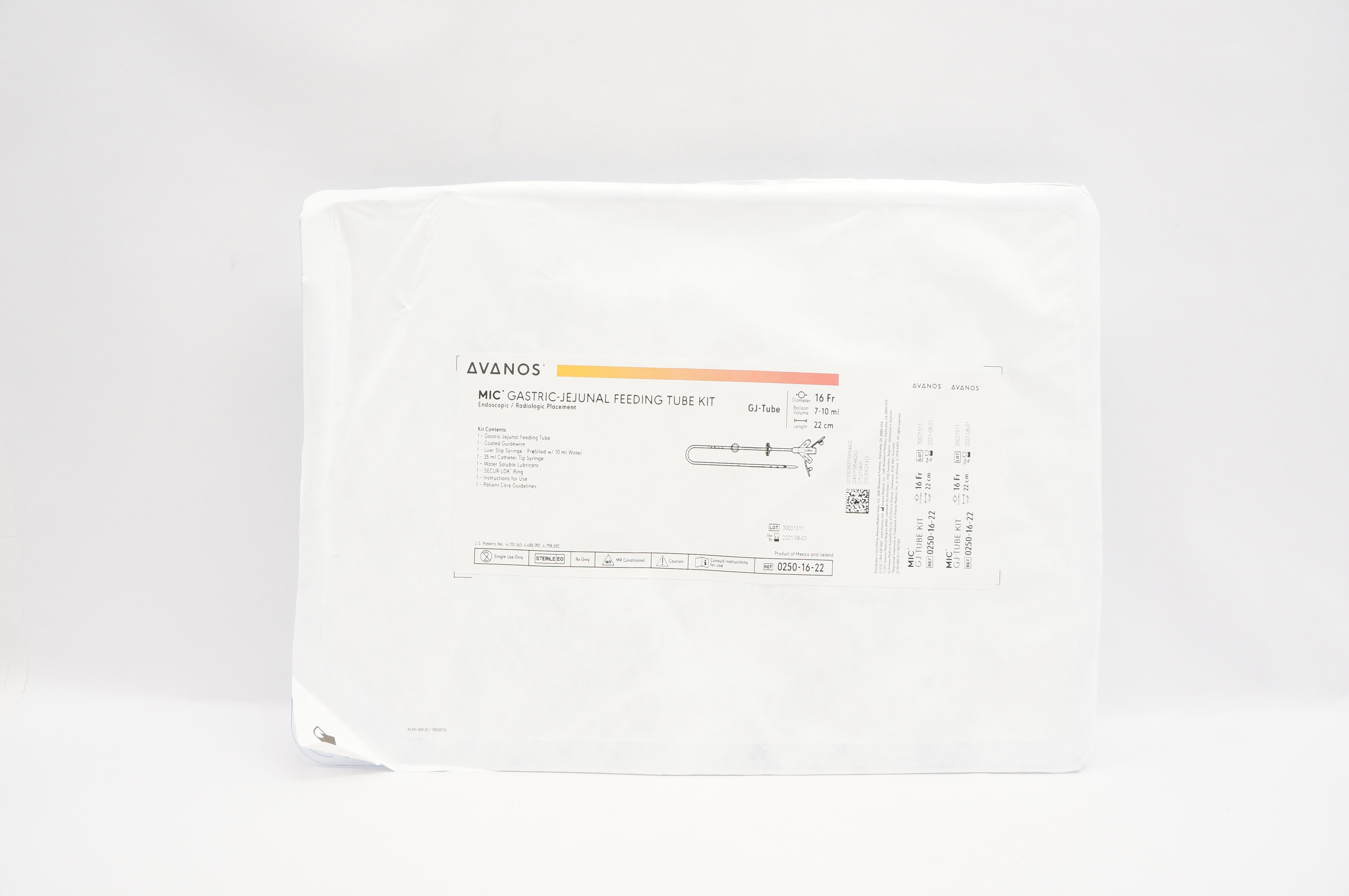 Avanos 0250-16-22 MIC Gastric-Jejunal Feeding Tube Kit 16Fr x 7-10ml x 22cm (x)
