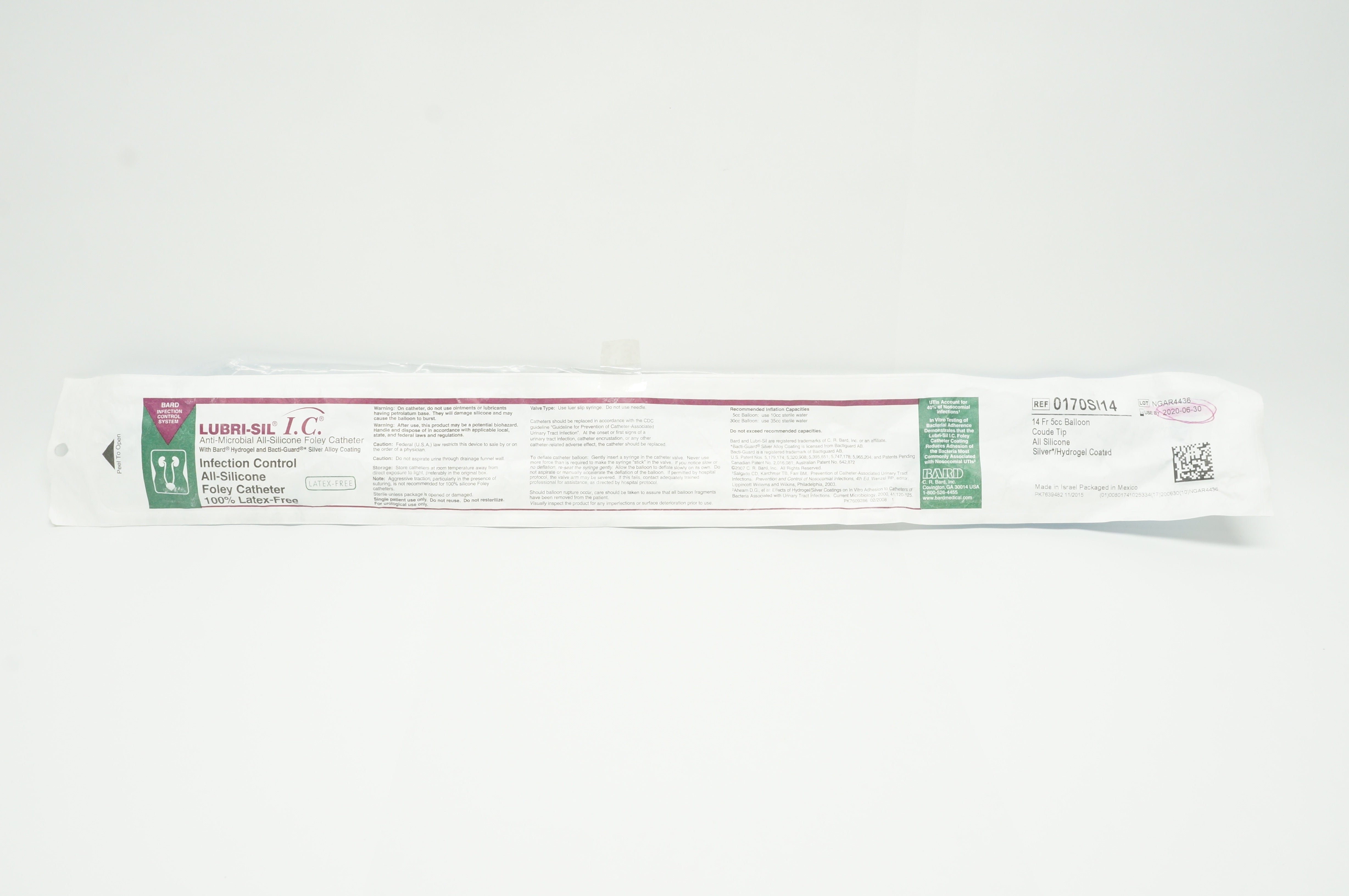 Bard 0170SI14 Lubri-Sil I.C. Anti-Microbial All-Silicone Foley Cath. 14Fr (x)