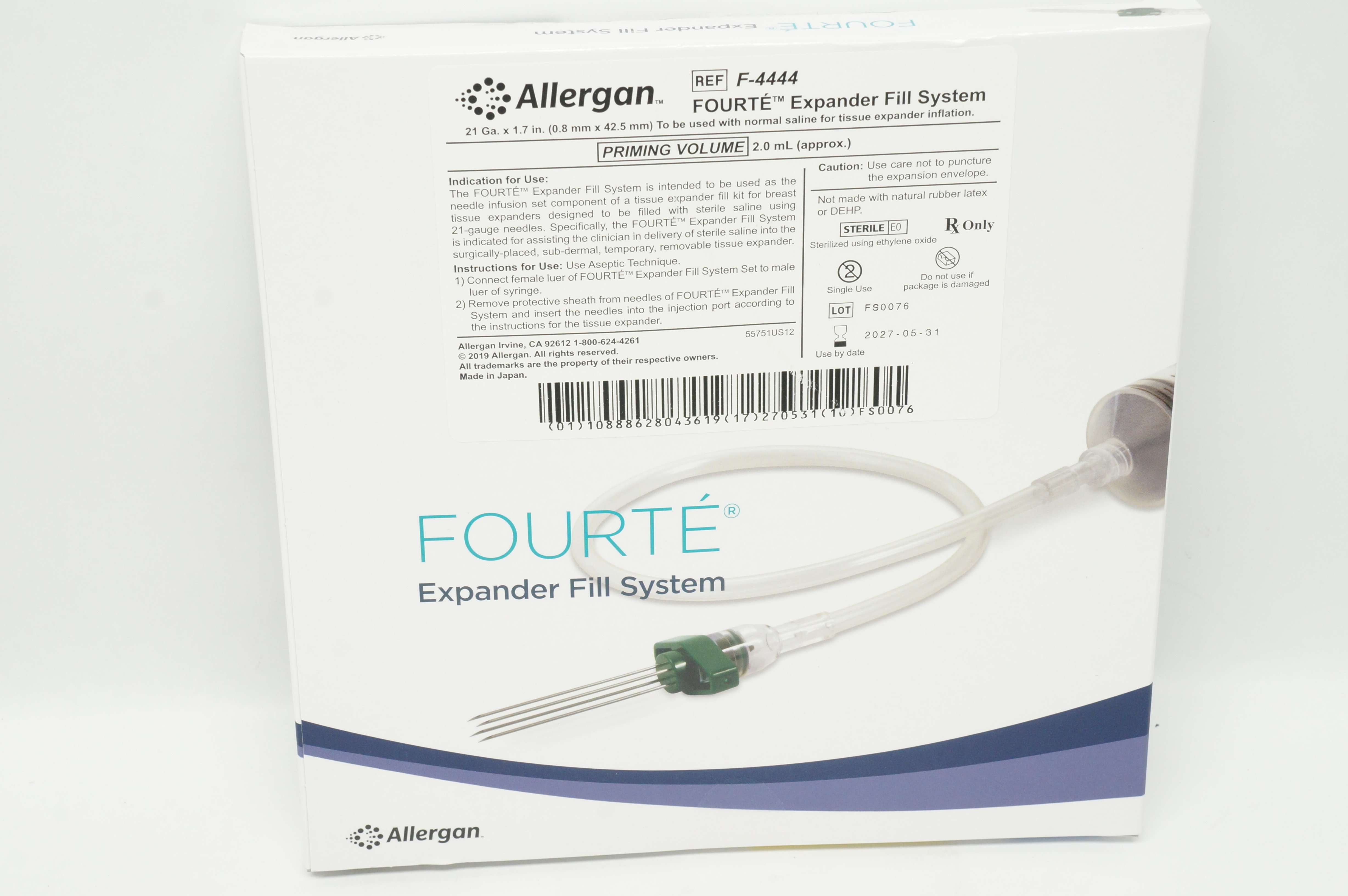 Allergan F-4444 Fourte Expander Fill System 21 Ga x 1.7 inch Priming Vol. 2.0mL