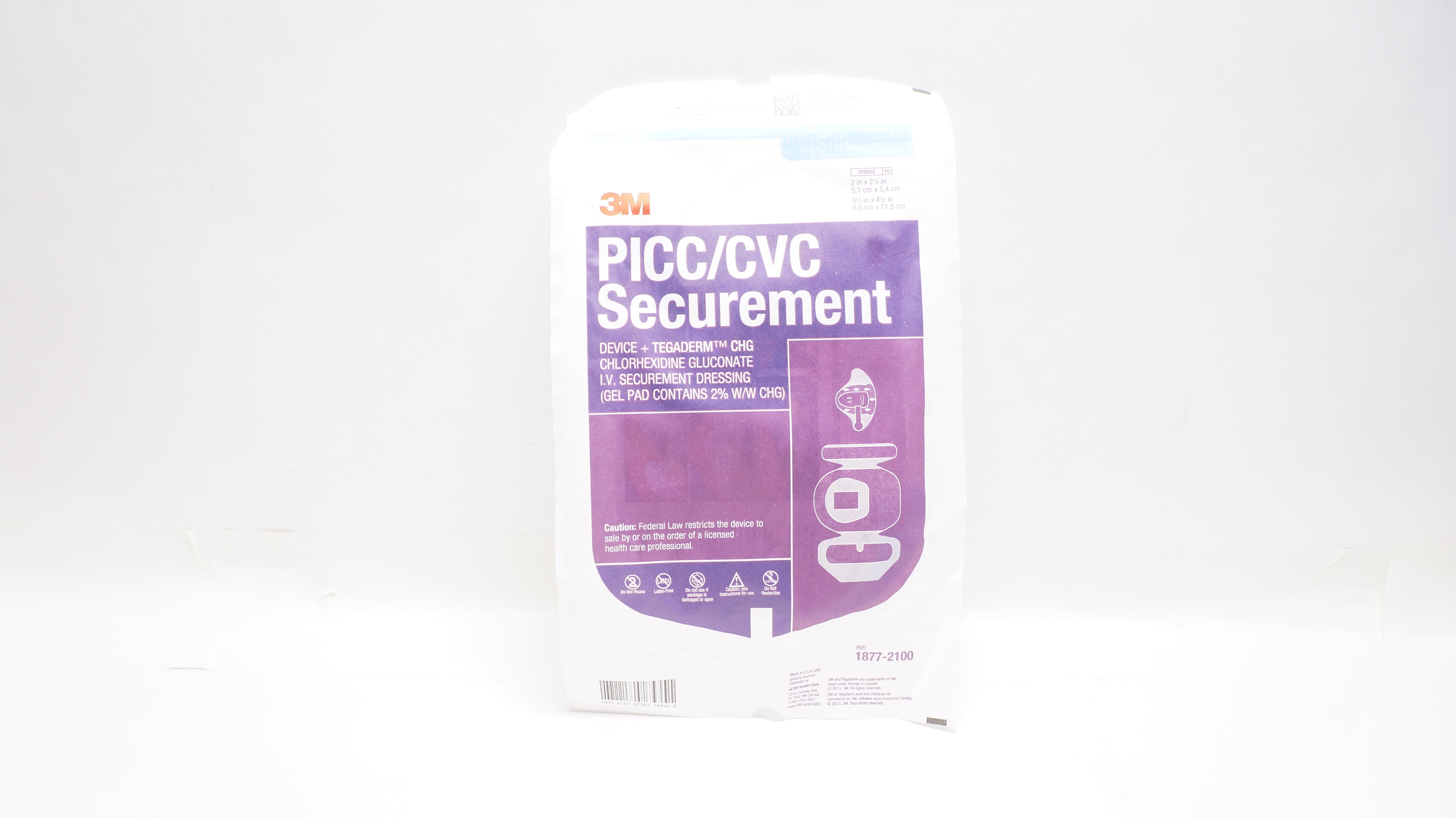 3M 1877-2100 PICC/CVC Securement Device Tegaderm CHG Dressing 2 x 2 1/8inch (x)
