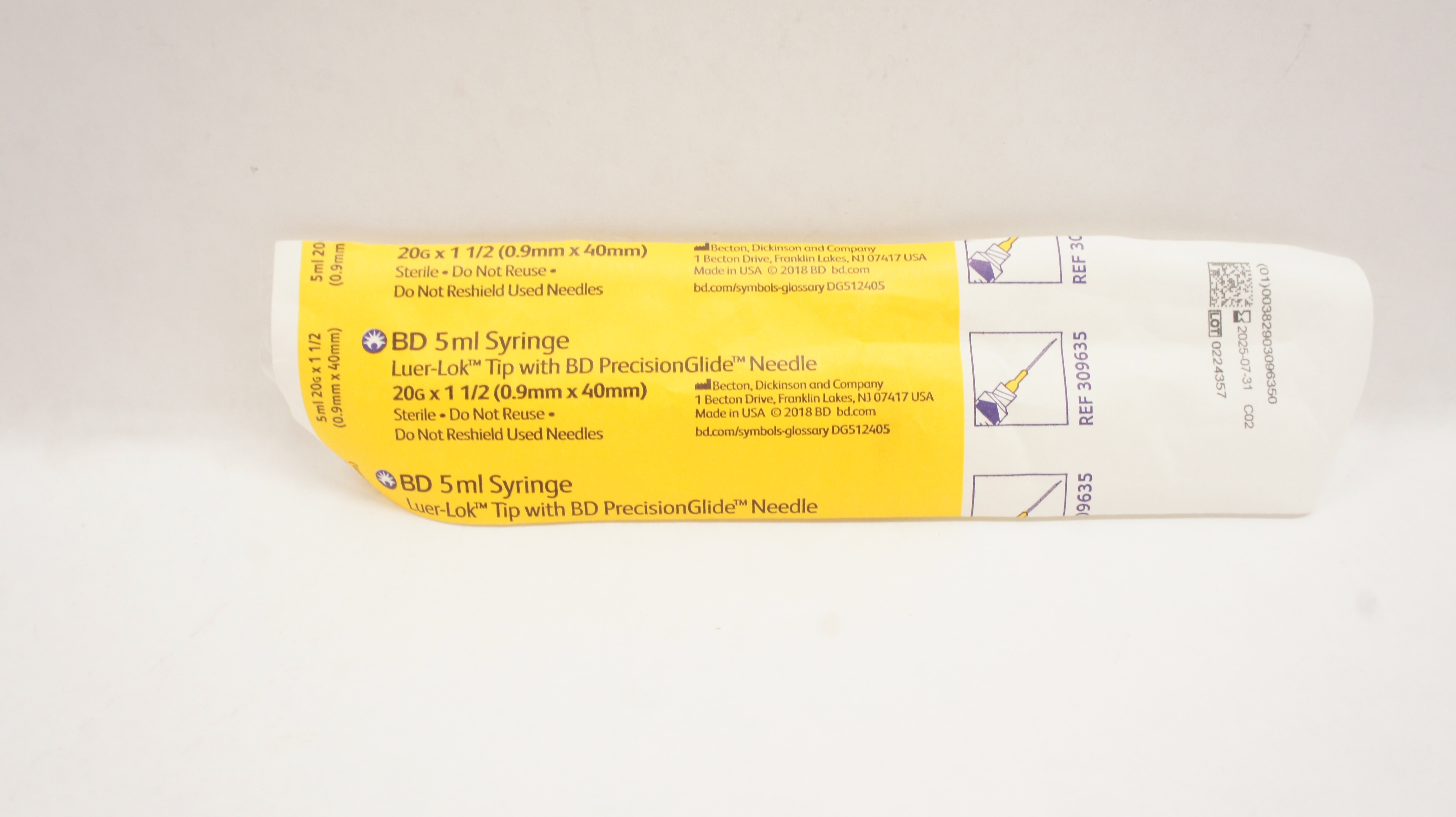 BD 309635 Syringe 5ml, Luer-Lok Tip 20G x 1-1/2inch