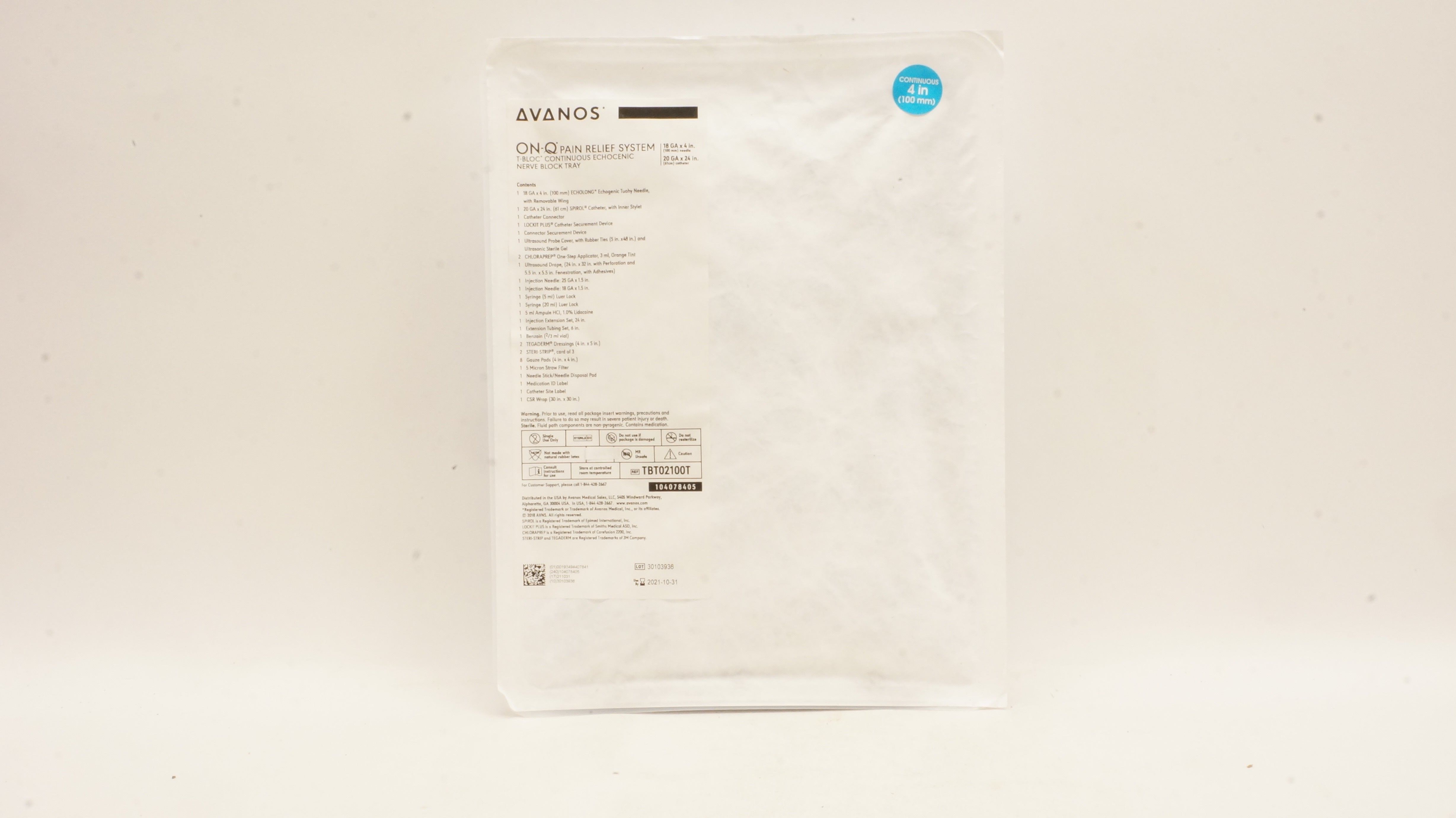 Avanos TBT02100T ONQ Pain Relief System 18Ga x 4 inch/ 20Ga x 24 inch