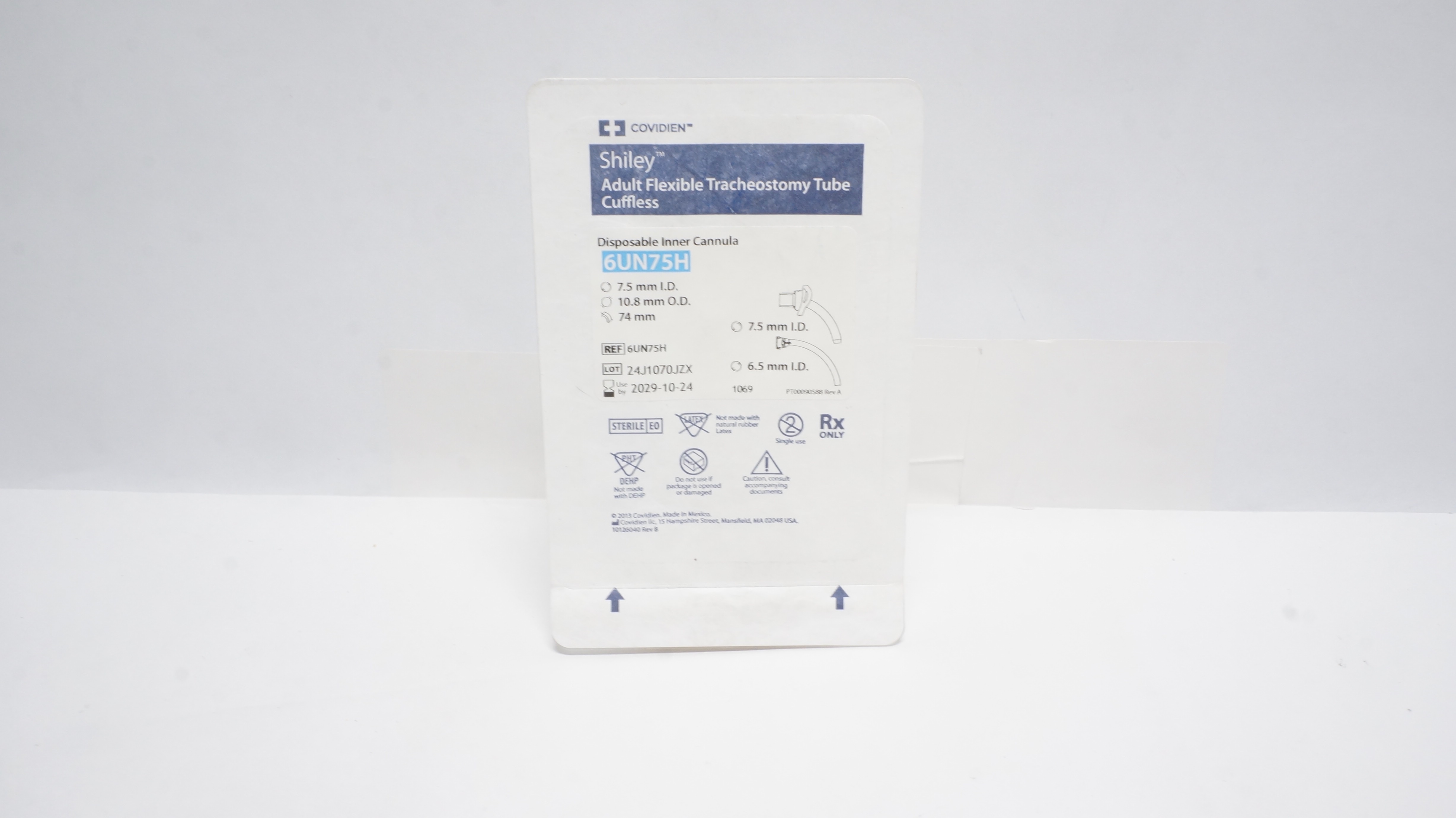 Covidien 6UN75H Shiley Adult Flexible Tracheostomy Tube Cuffless 7.5IDx 10.8mmOD