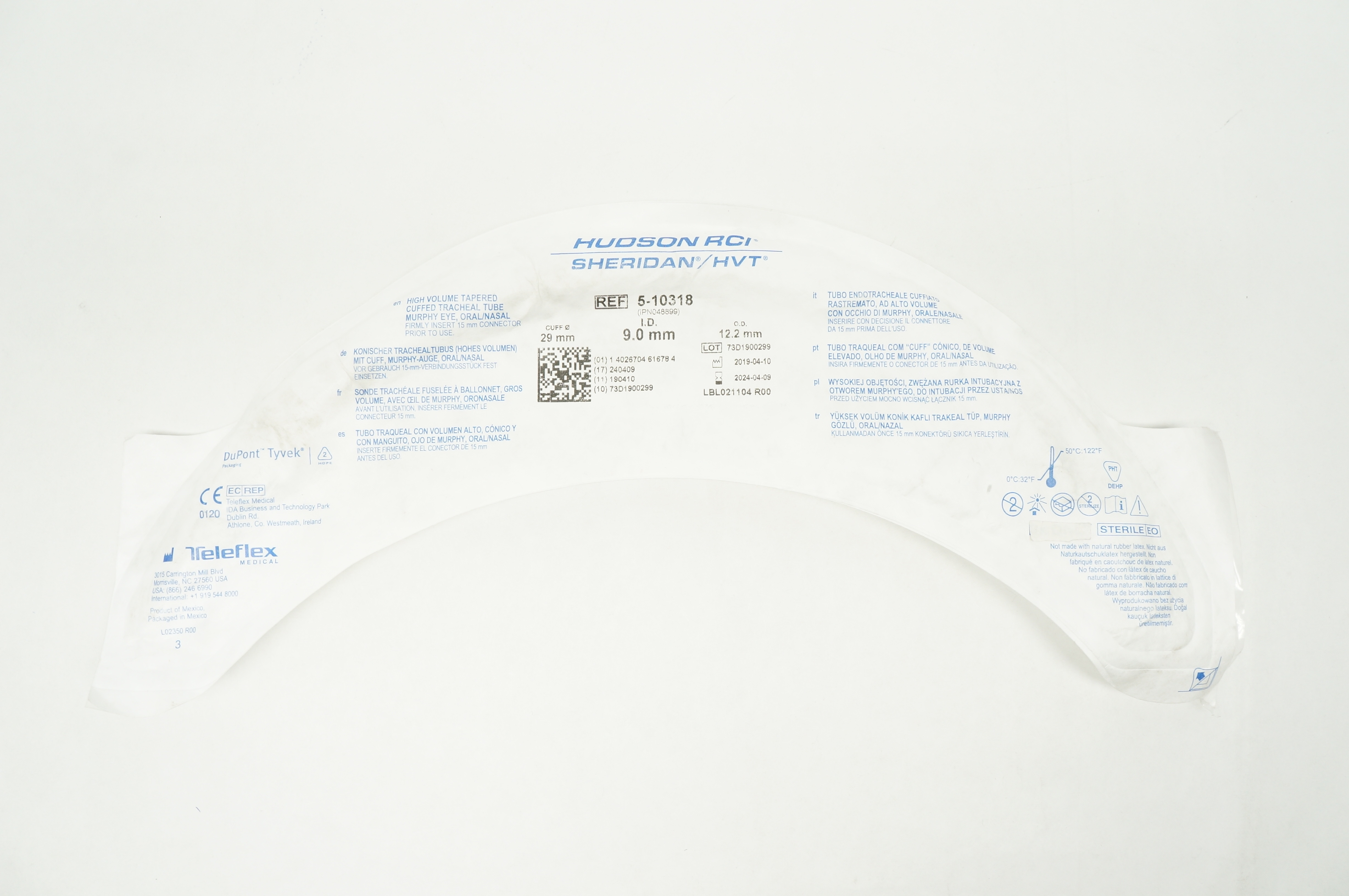 Teleflex 5-10318 Hudson RCI Sheridan Tracheal Tube 9.0mm ID, 12.2mm