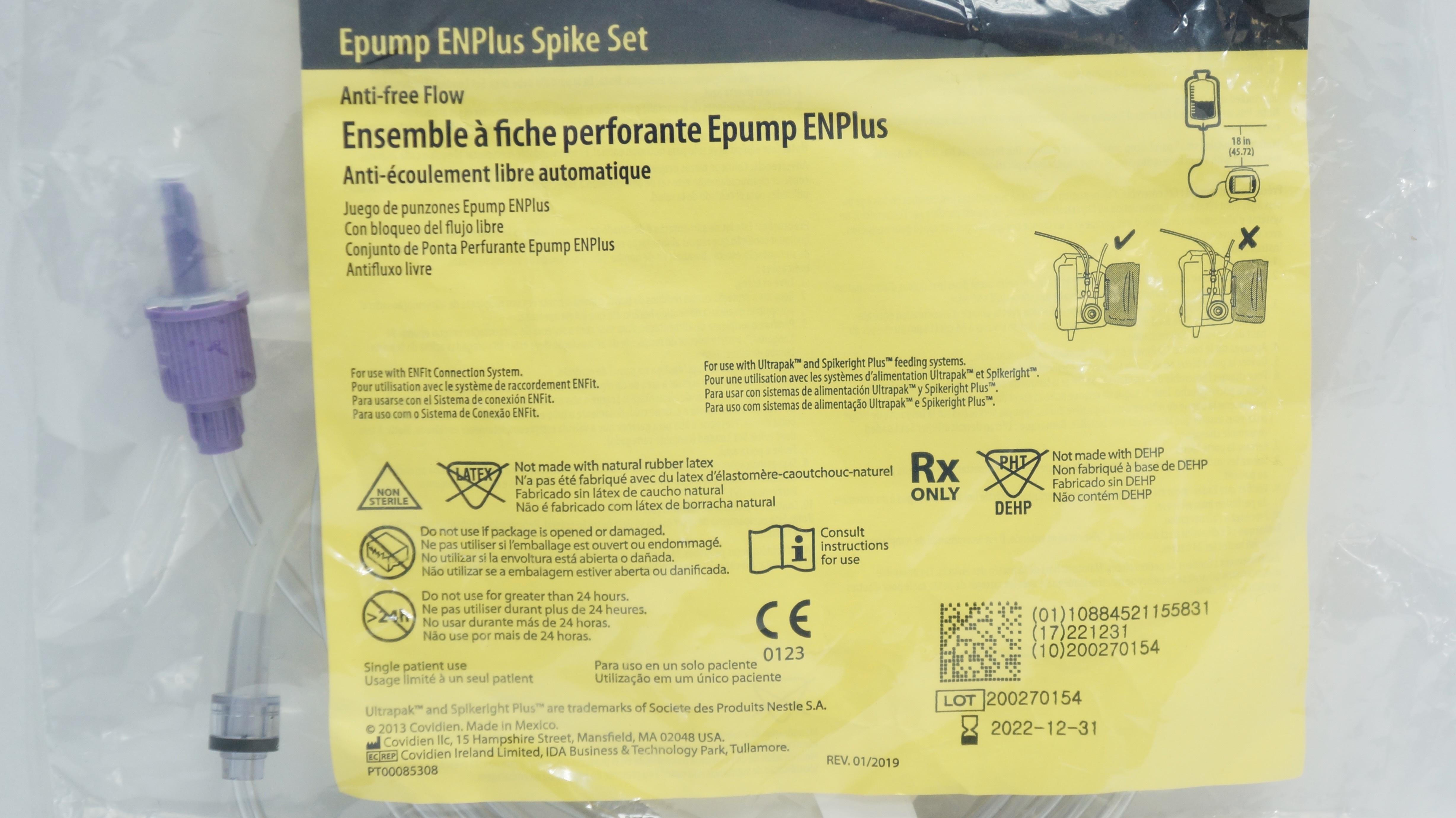 Covidien 775659 Kangaroo ENPlus Spike Set Anti-Free Flow 18inch(x)