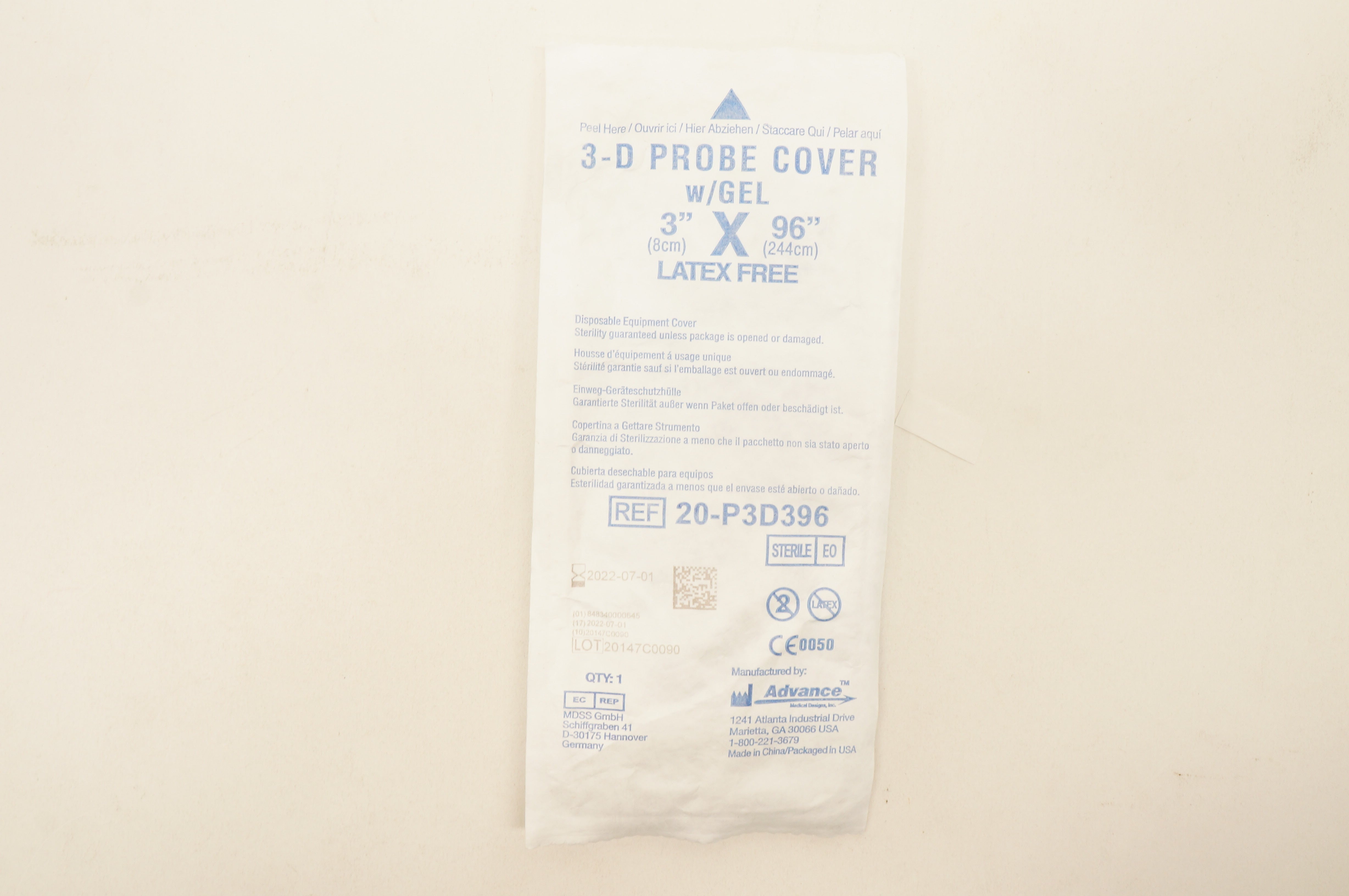 Advance 20-P3D396 3-D Probe Cover w/Gel 3inch x 96inch