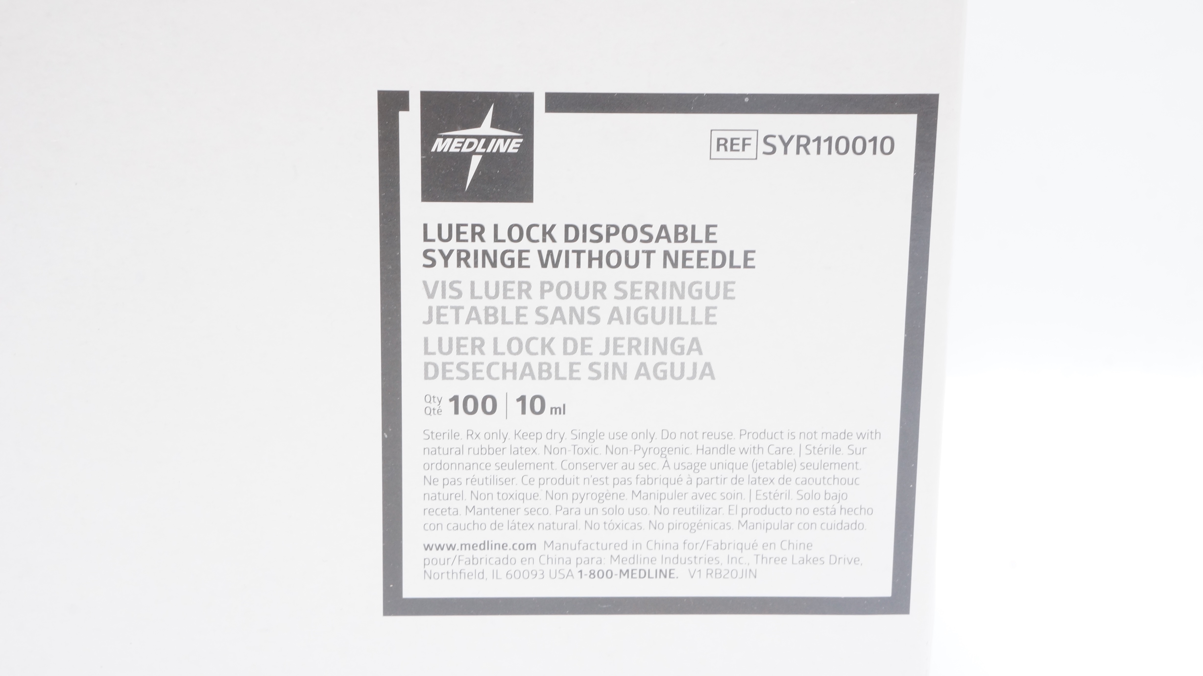 Medline SYR110010 Luer Lock Disposable Syringe Without Ndle 10mL - Case of 100
