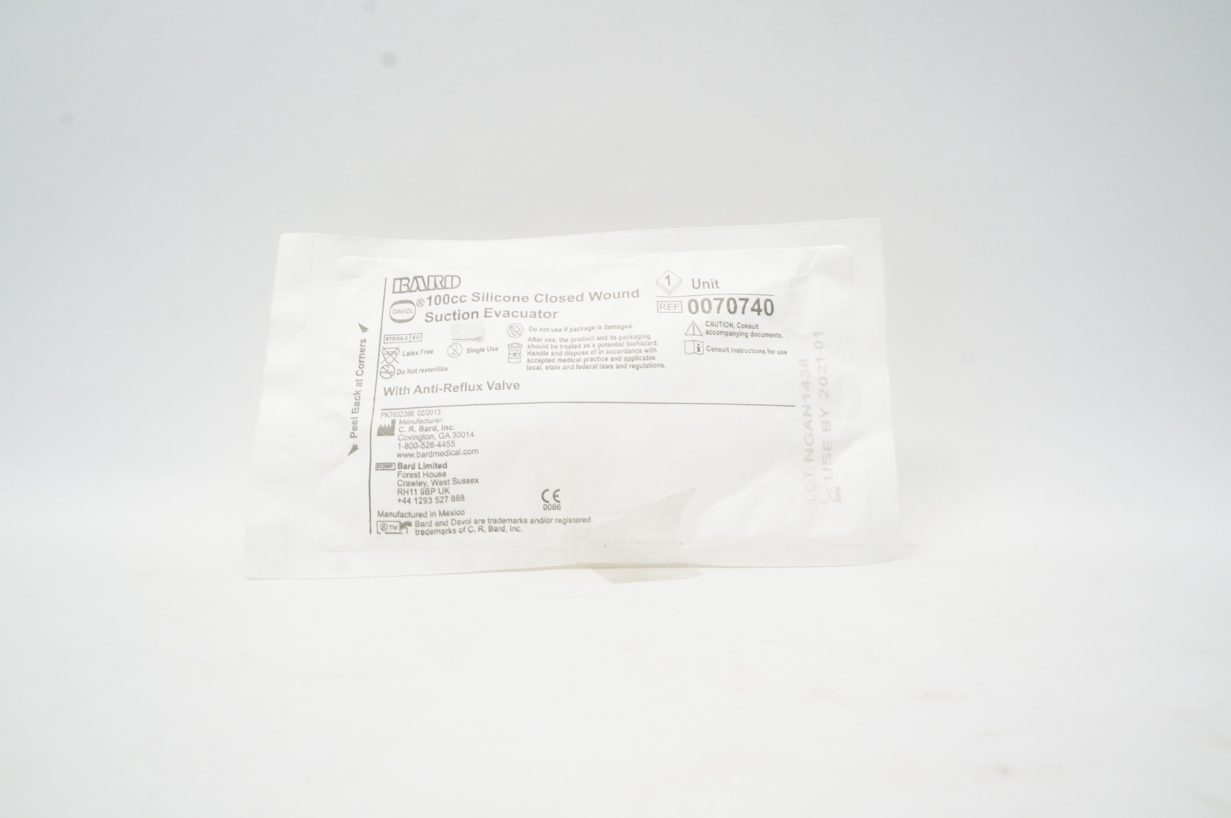 Bard 0070740 Davol Silicone Closed Wound Suction Evacuator 100cc (x)