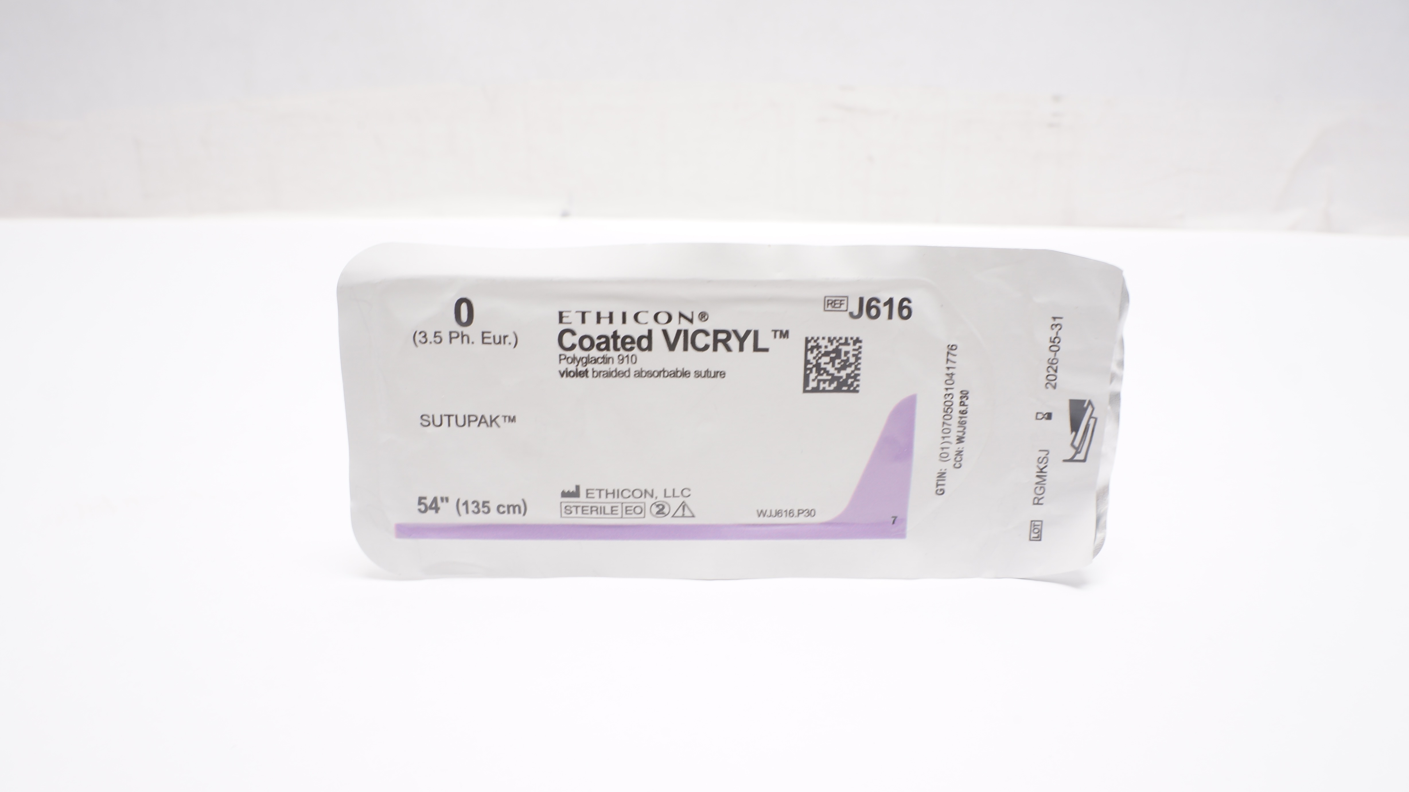 Ethicon J616 0 Coated VICRYL Polyglactin Stre Violet Braided, 54inch