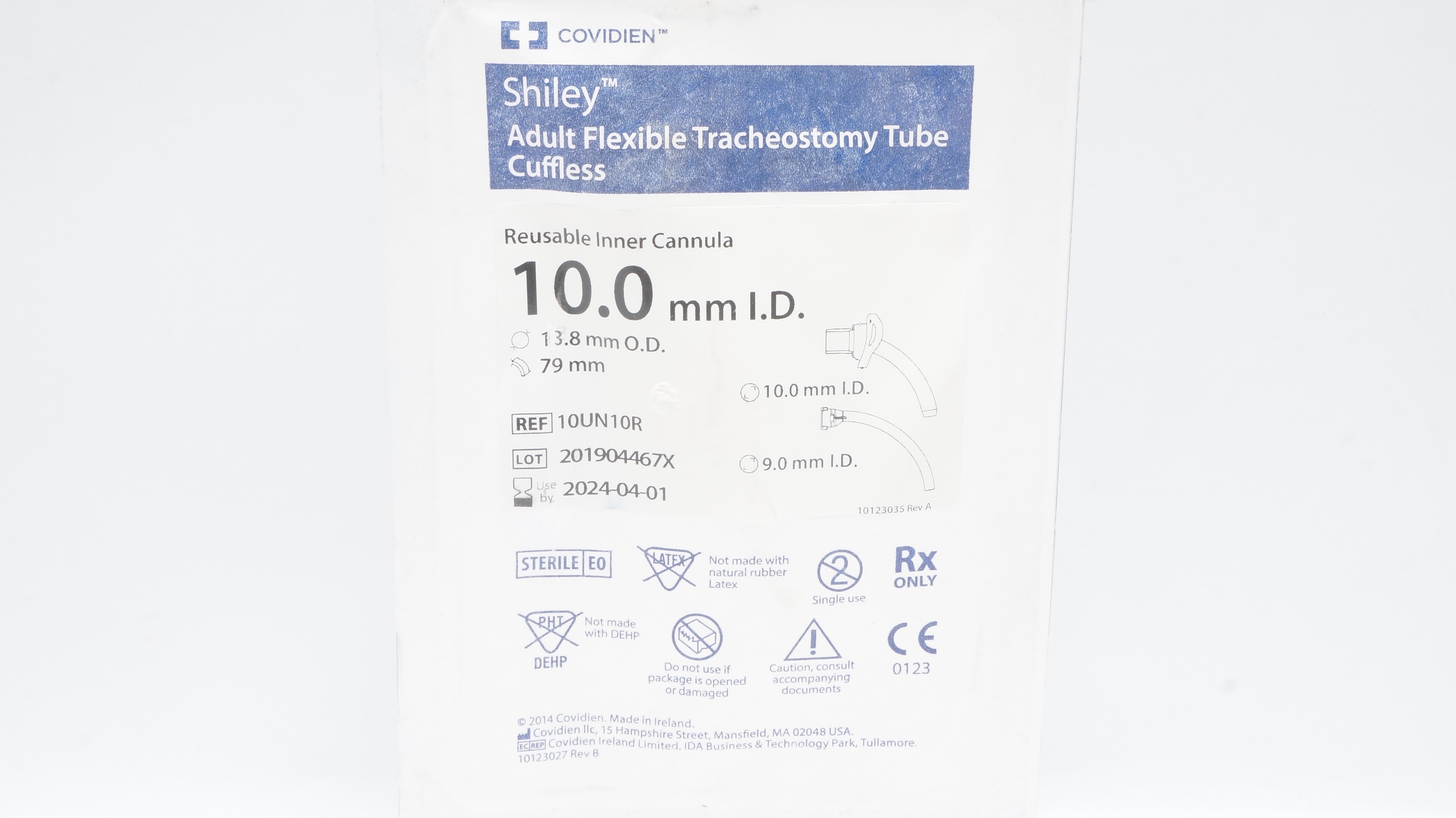Covidien 10UN10R Shiley Reusable Inner Cannula 10.0mm I.D. 13.8mm O.D. x 79mm(x)