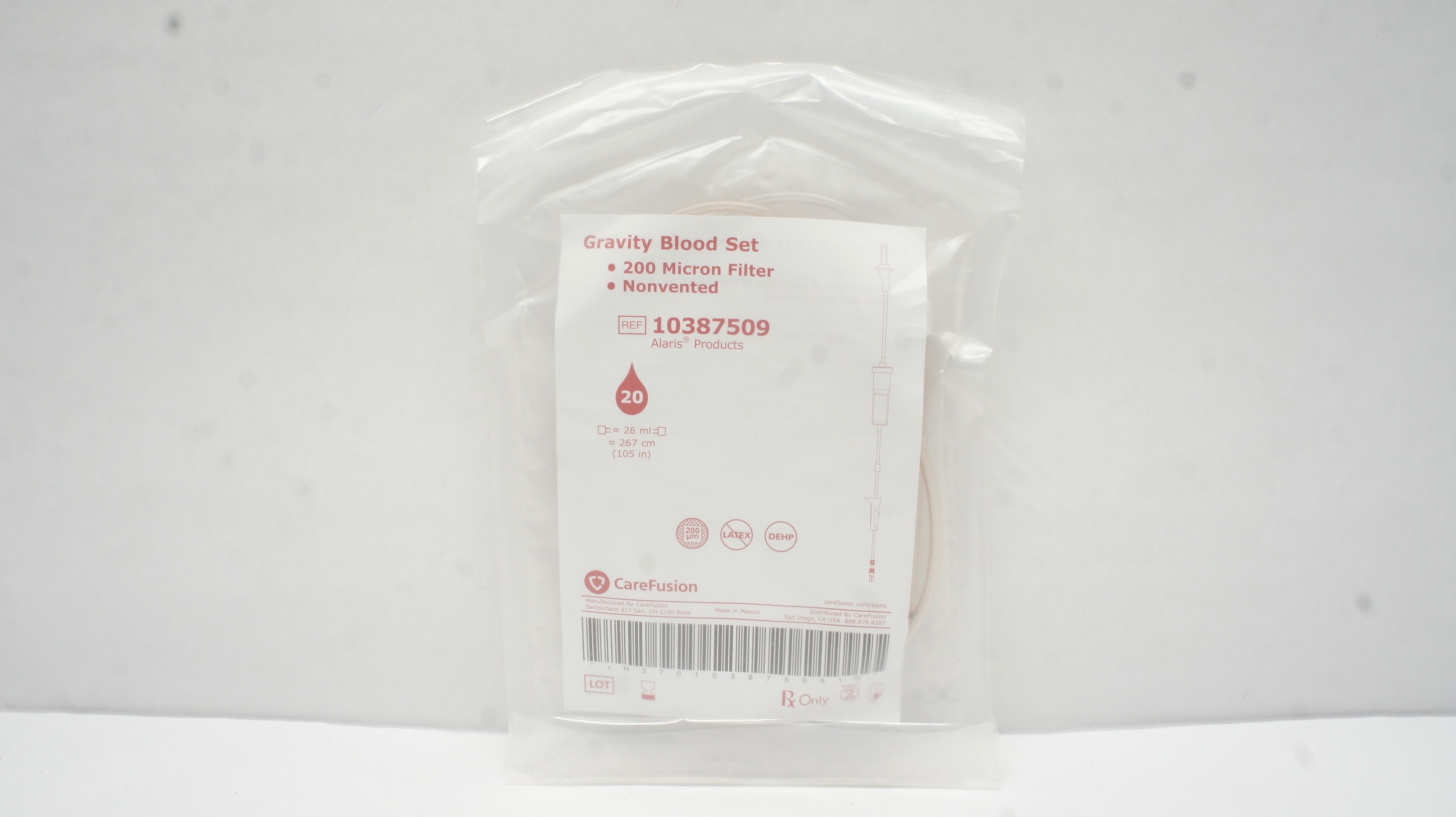 CareFusion 10387509 Gravity Blood Set 200 Micron Filter 20Drops/ml 26ml x 105inch
