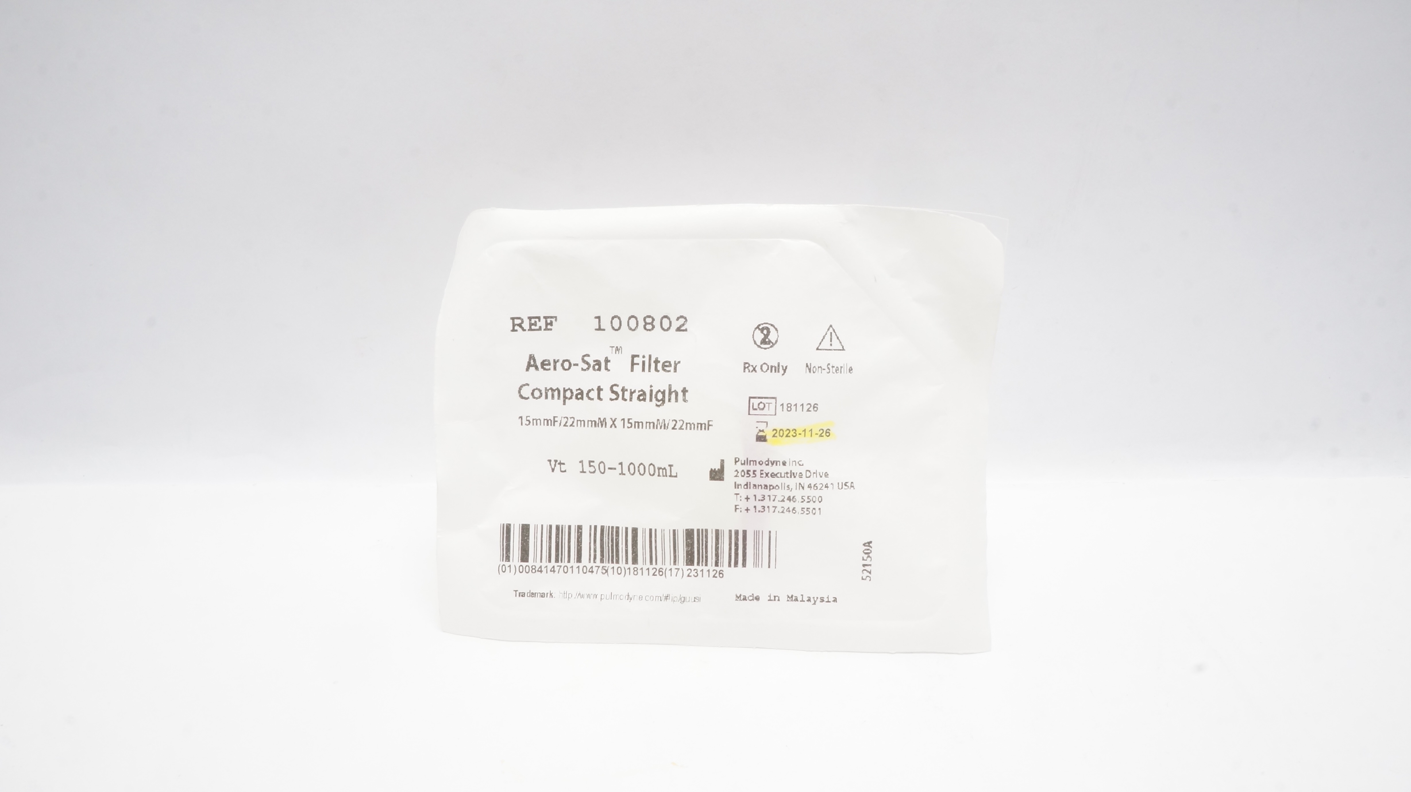 Pulmodyne 100802 Aero-Sat Filter Compact Straight 15mmF/22mmM x 15mmM/22mmF (x)