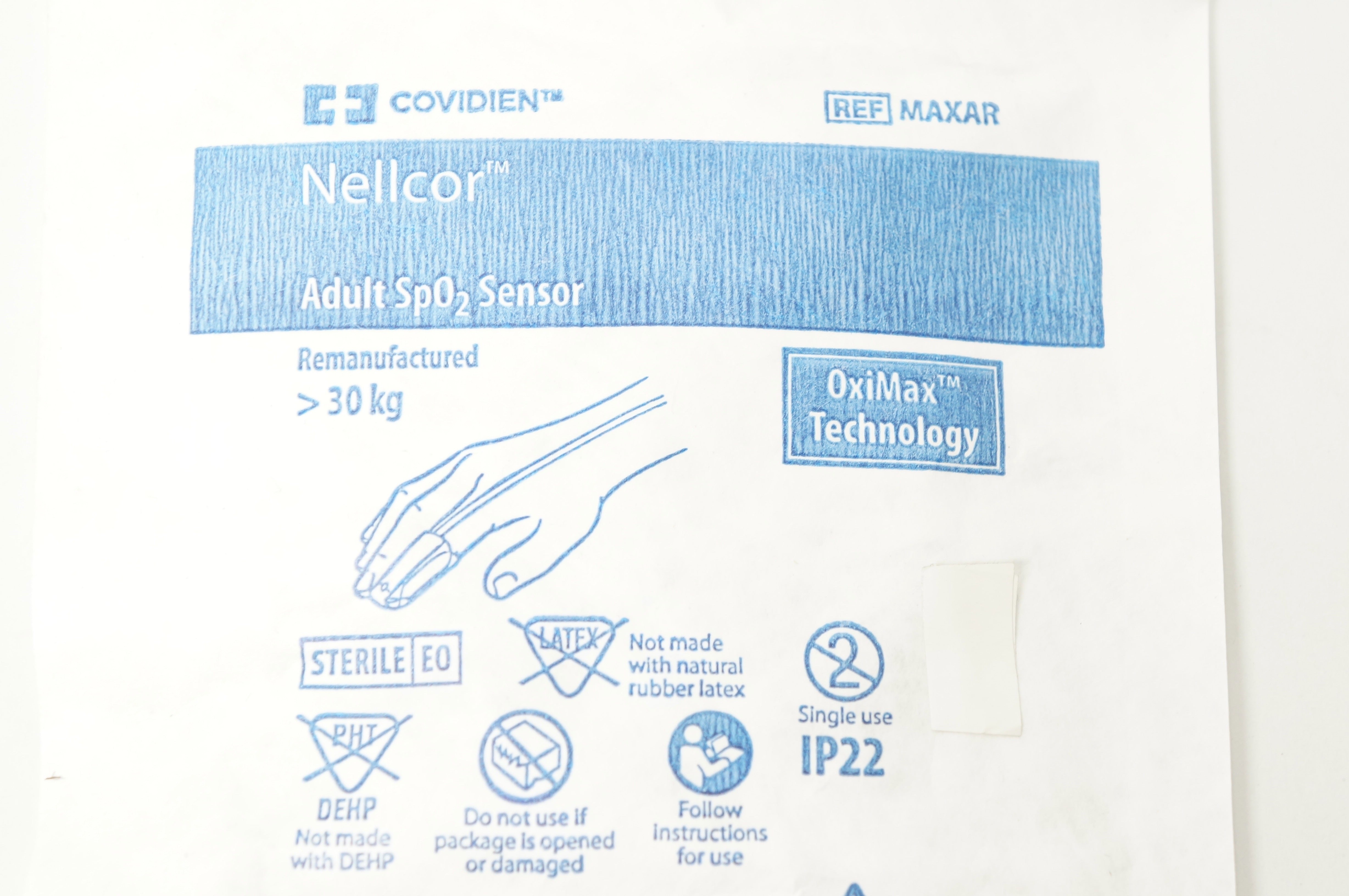 Covidien MAXAR Nellcor Adult SpO2 Sensor > 30kg, OxiMax Technology (x)