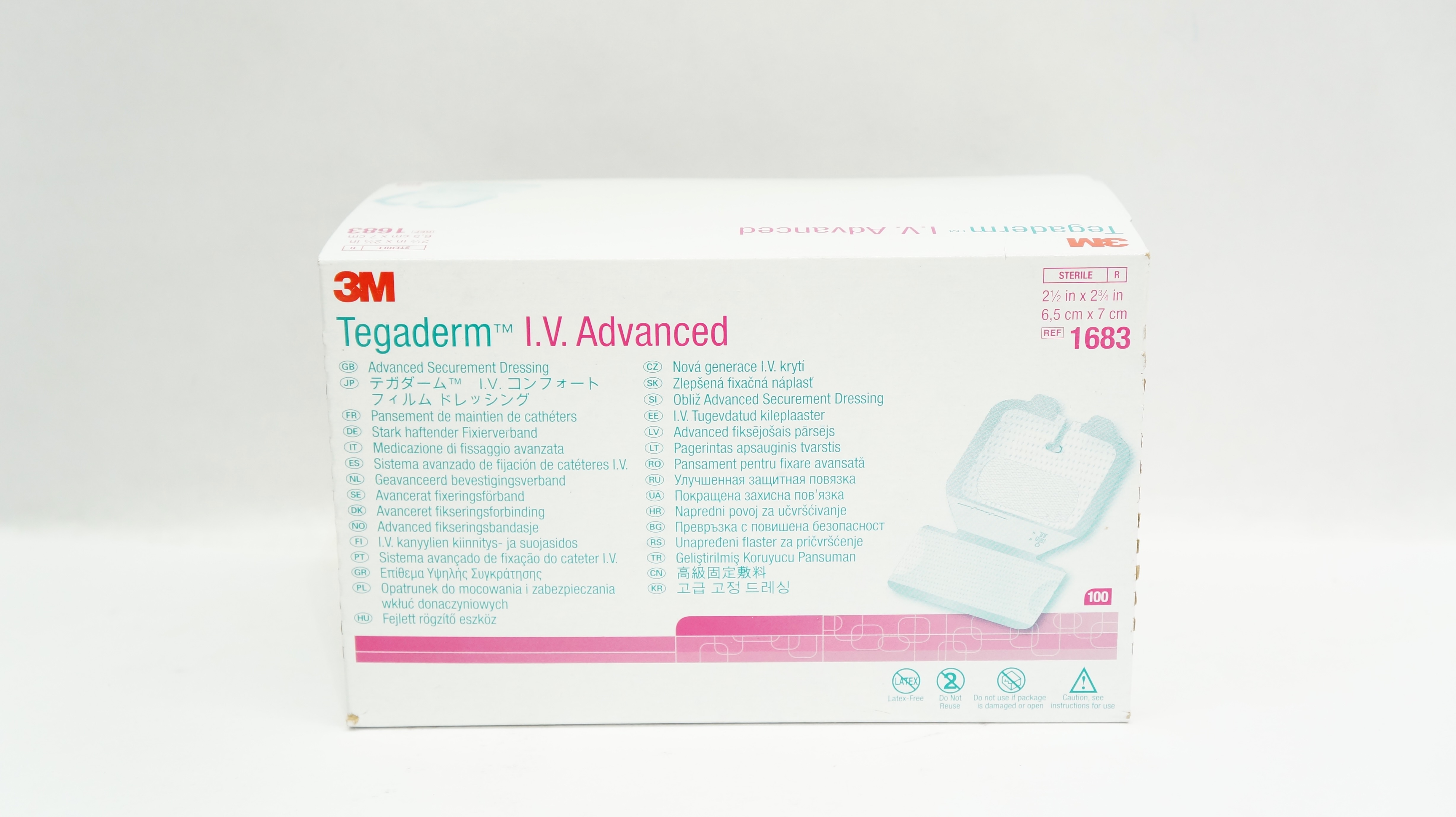 3M 1683 Tegaderm I.V. Advanced Securement Dressing 2-1/2 x 2-3/4 Box of 100