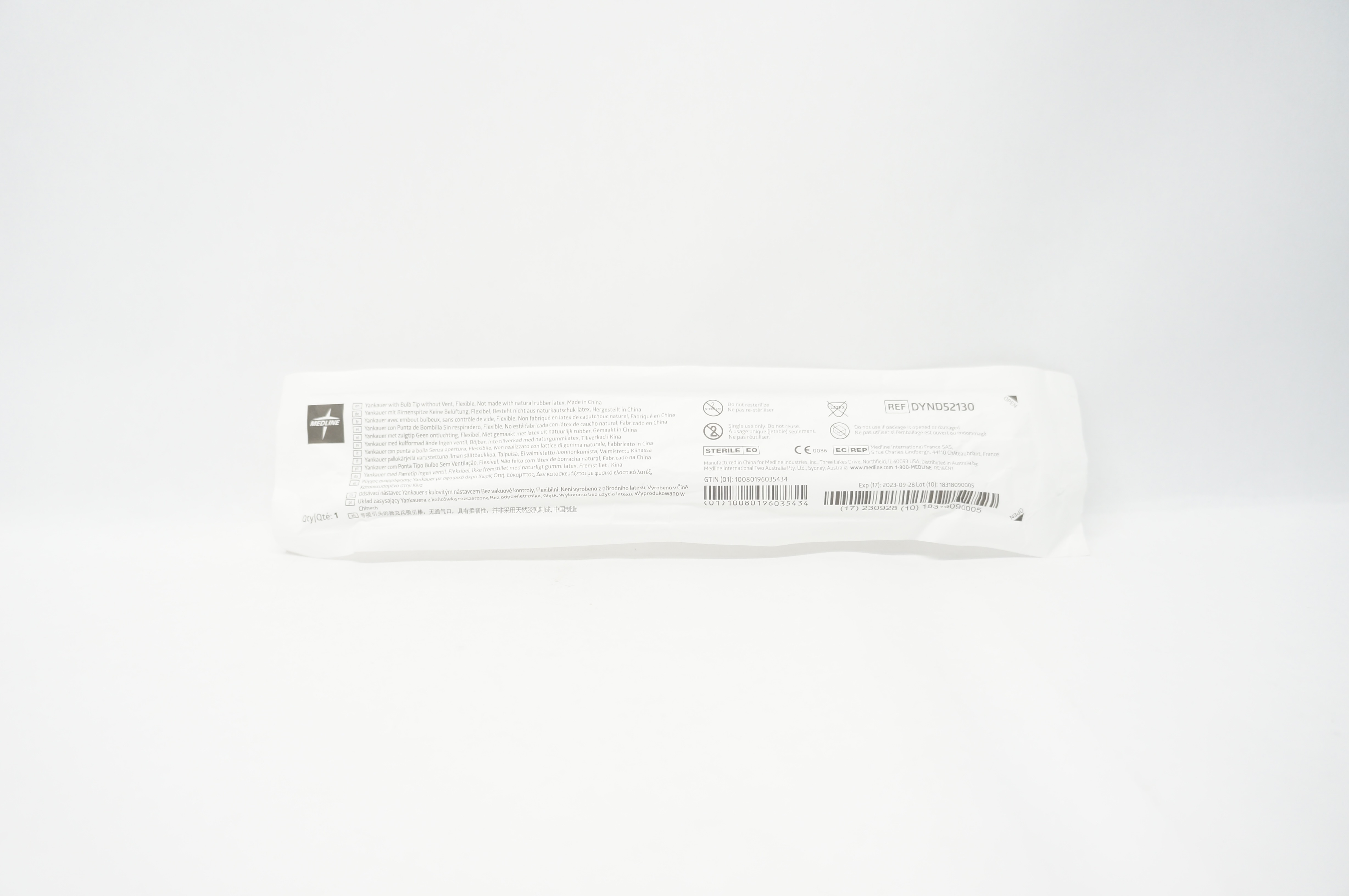 Medline DYND52130 Yankauer With Bulb Tip Without Vent, Flexible