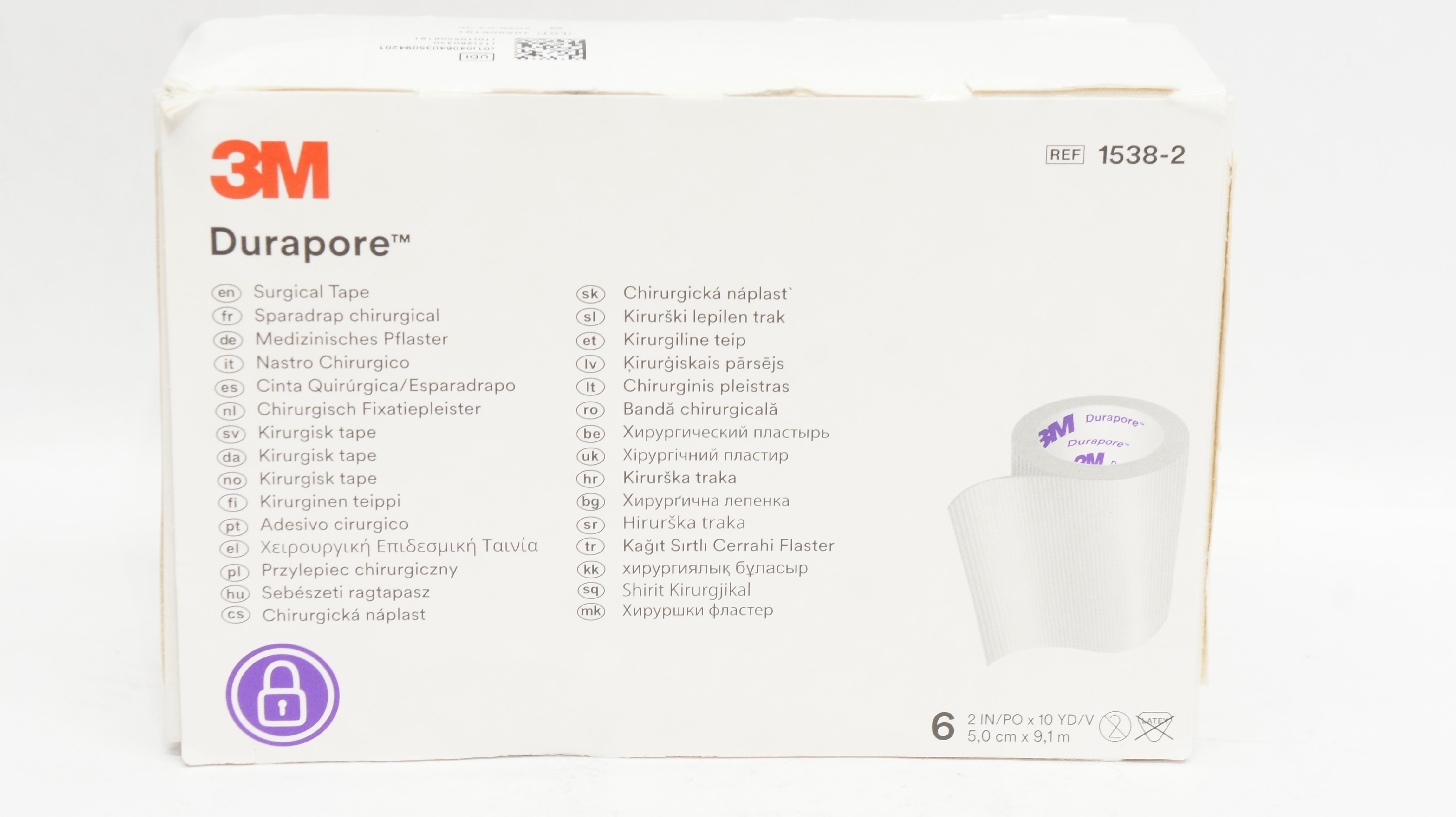 3M 1538-2 Durapore Surgical Tape 2inch x 10yd. - Box of 6