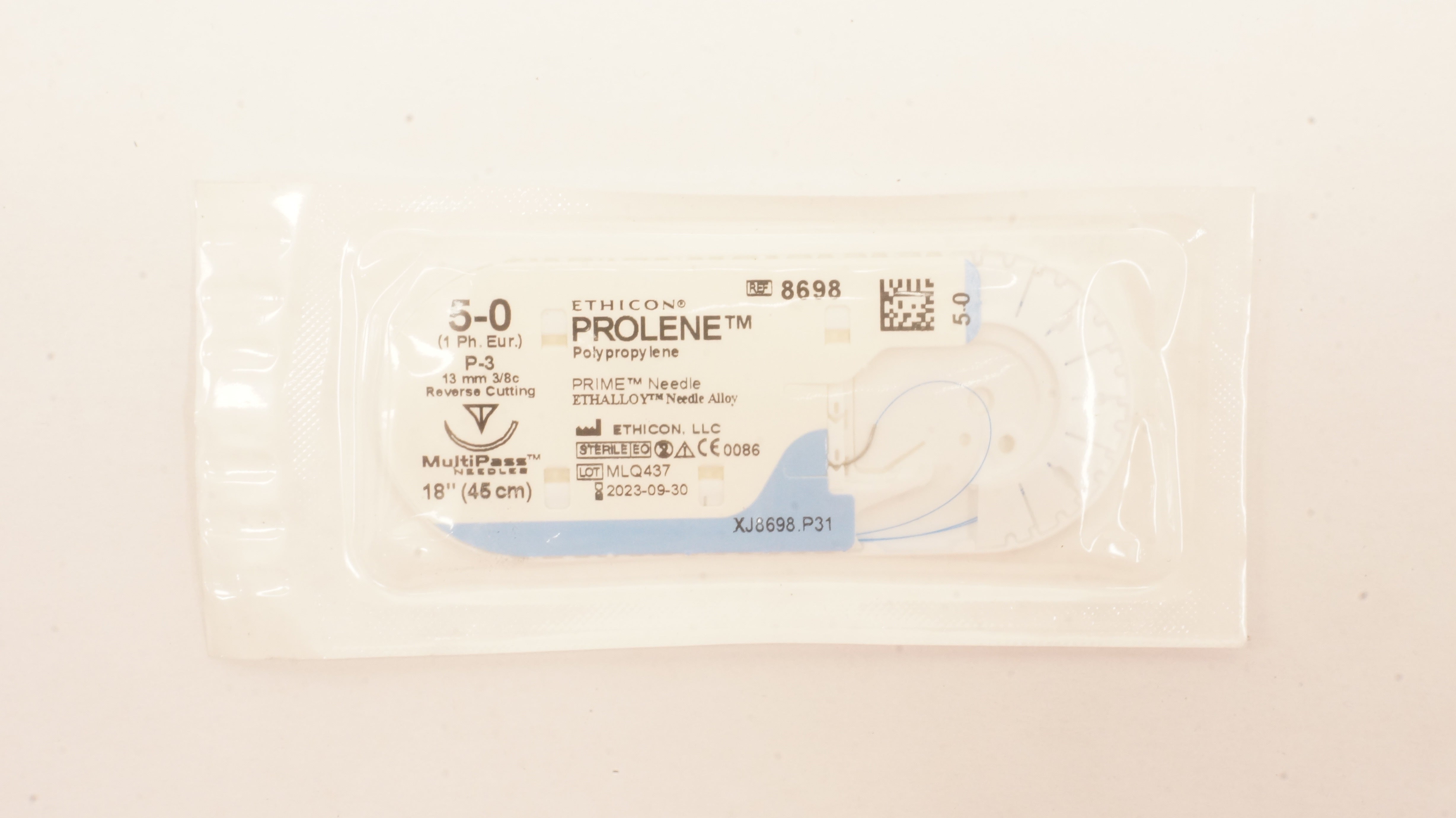 Ethicon 8698 5-0 PROLENE Polypropylene P-3 13mm 3/8c Reverse Cutting 18in (x)