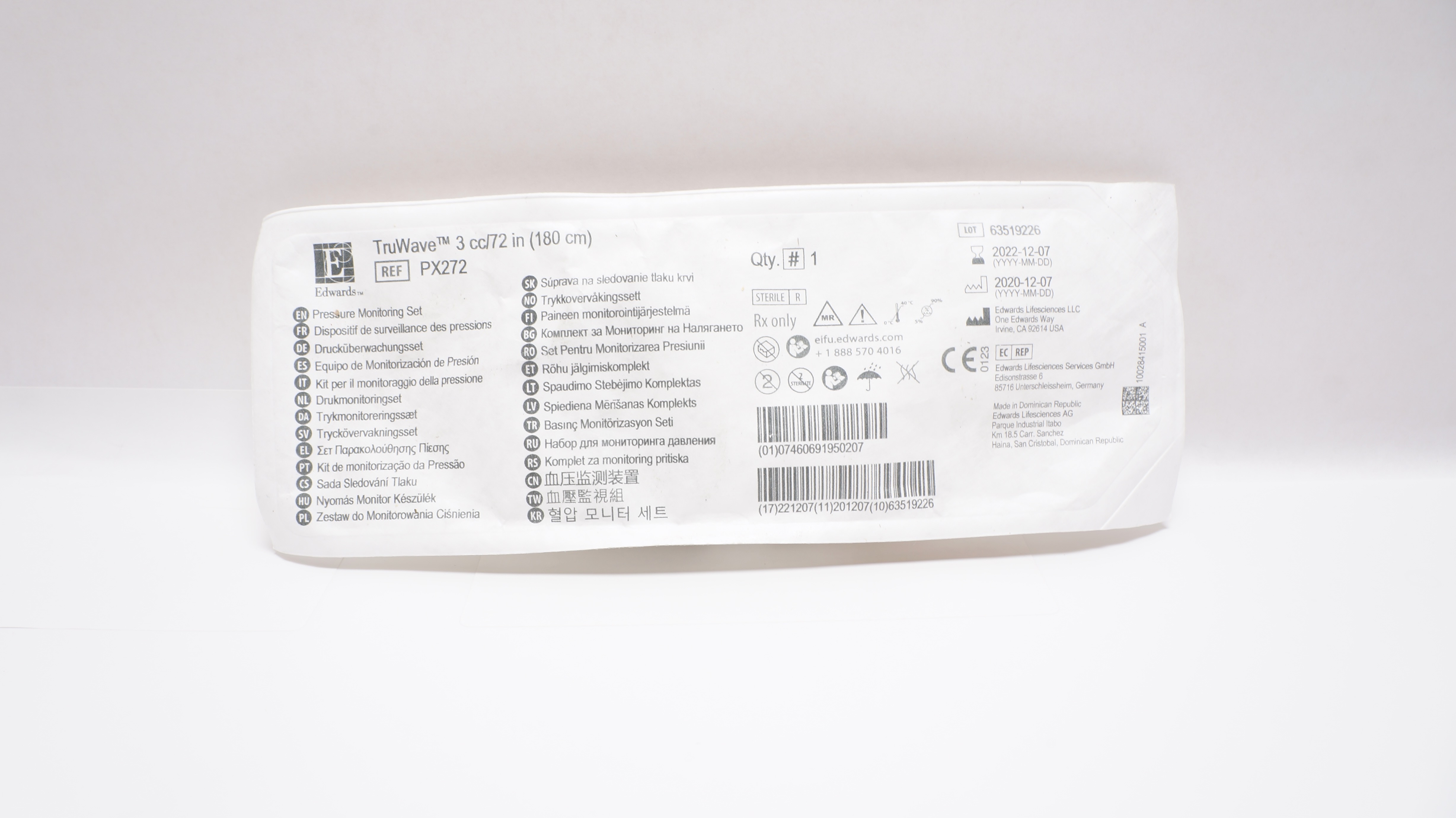Edwards Lifesciences PX272 TruWave Pressure Monitoring Set 3cc/72 inch (x)