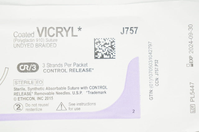 Ethicon J757 1 Coated VICRYL Stre OS-8, 40mm 1/2c Reverse Cutting, 18inch