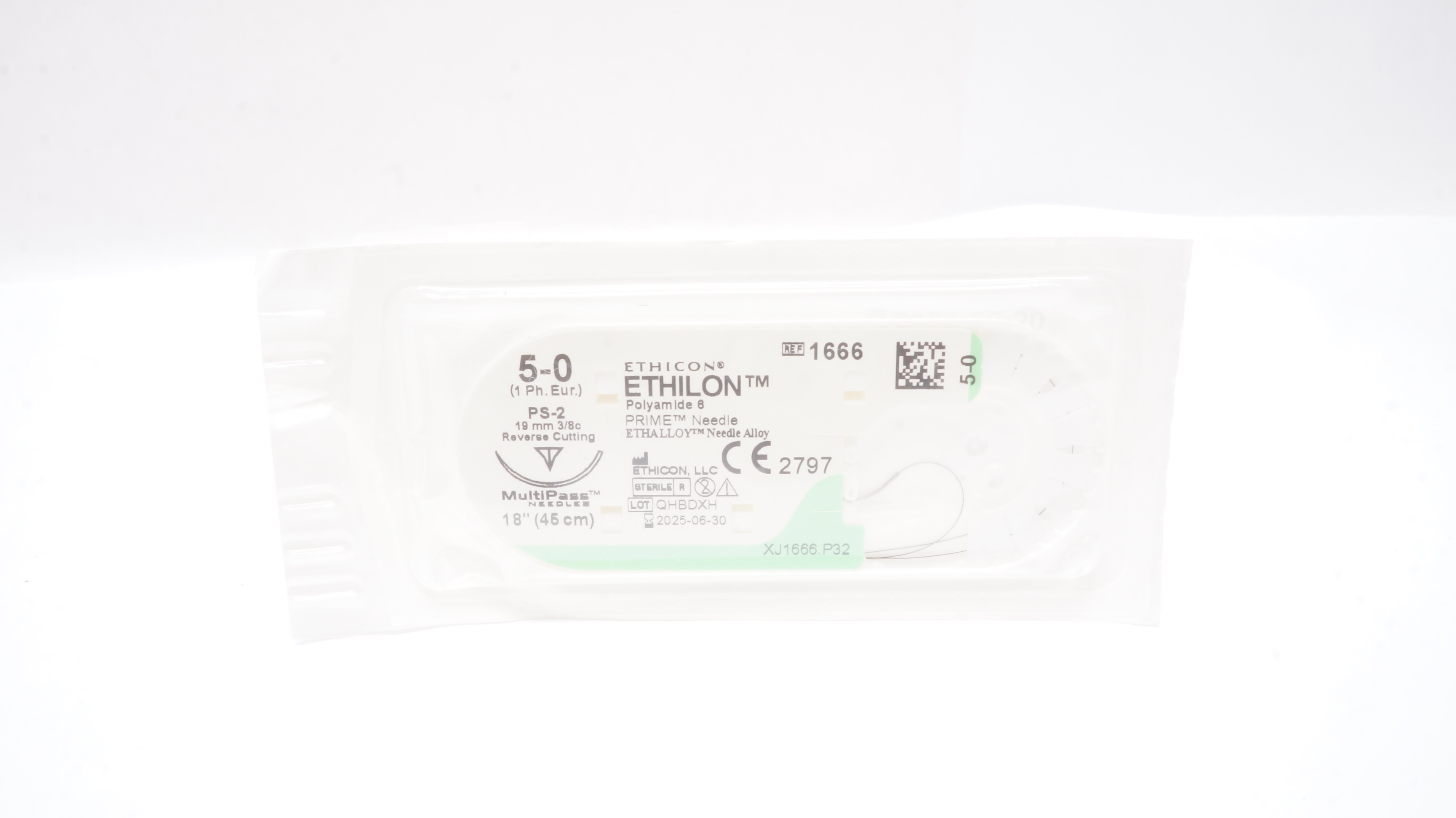 Ethicon 1666 5-0 ETHILON, PS-2, 19mm 3/8c Reverse Cutting, 18inch