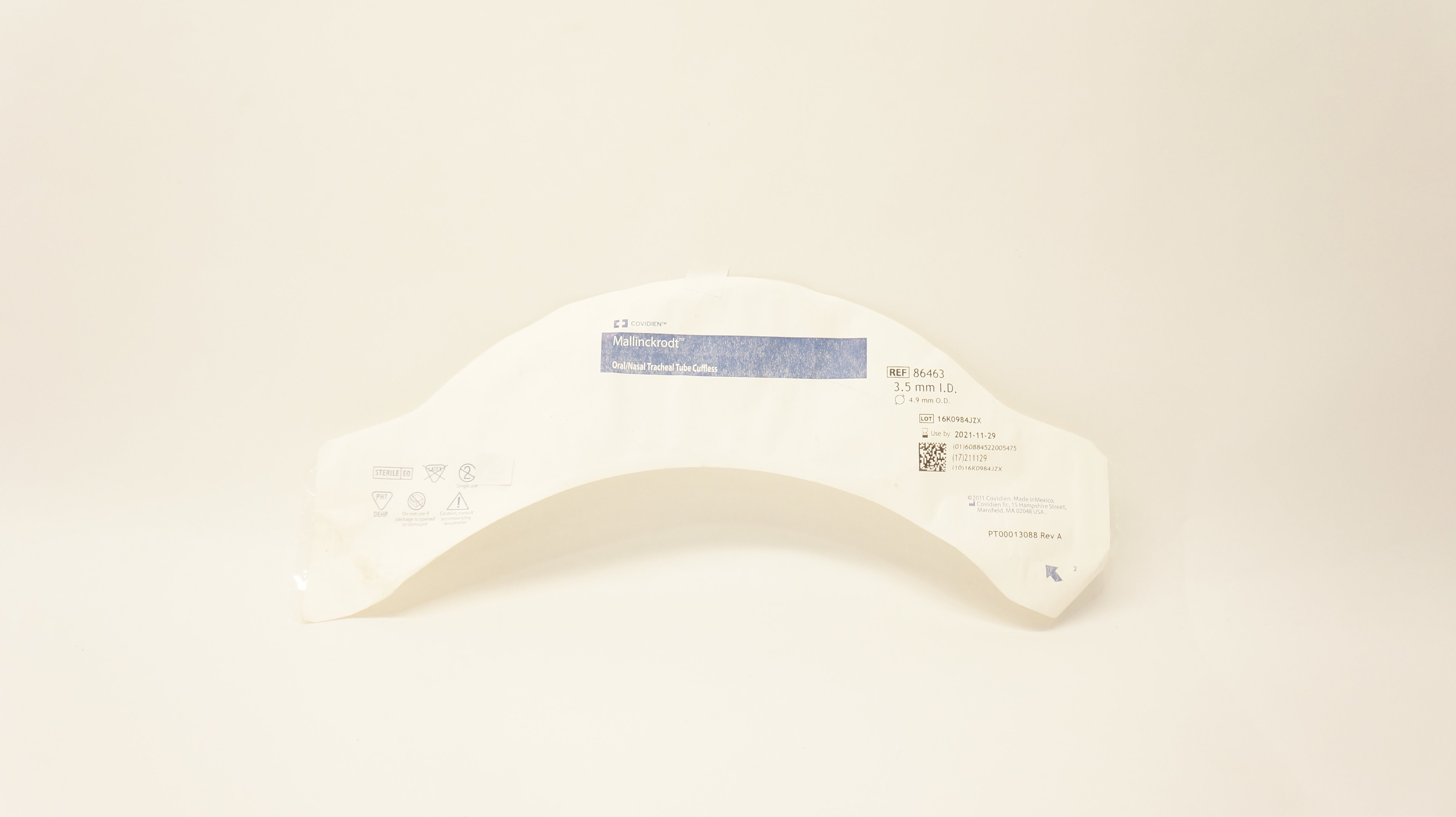 Covidien 86463 Mallinckrodt Oral/Nasal Tracheal Tube Cuffless 3.5mm x 4.9mm (x)