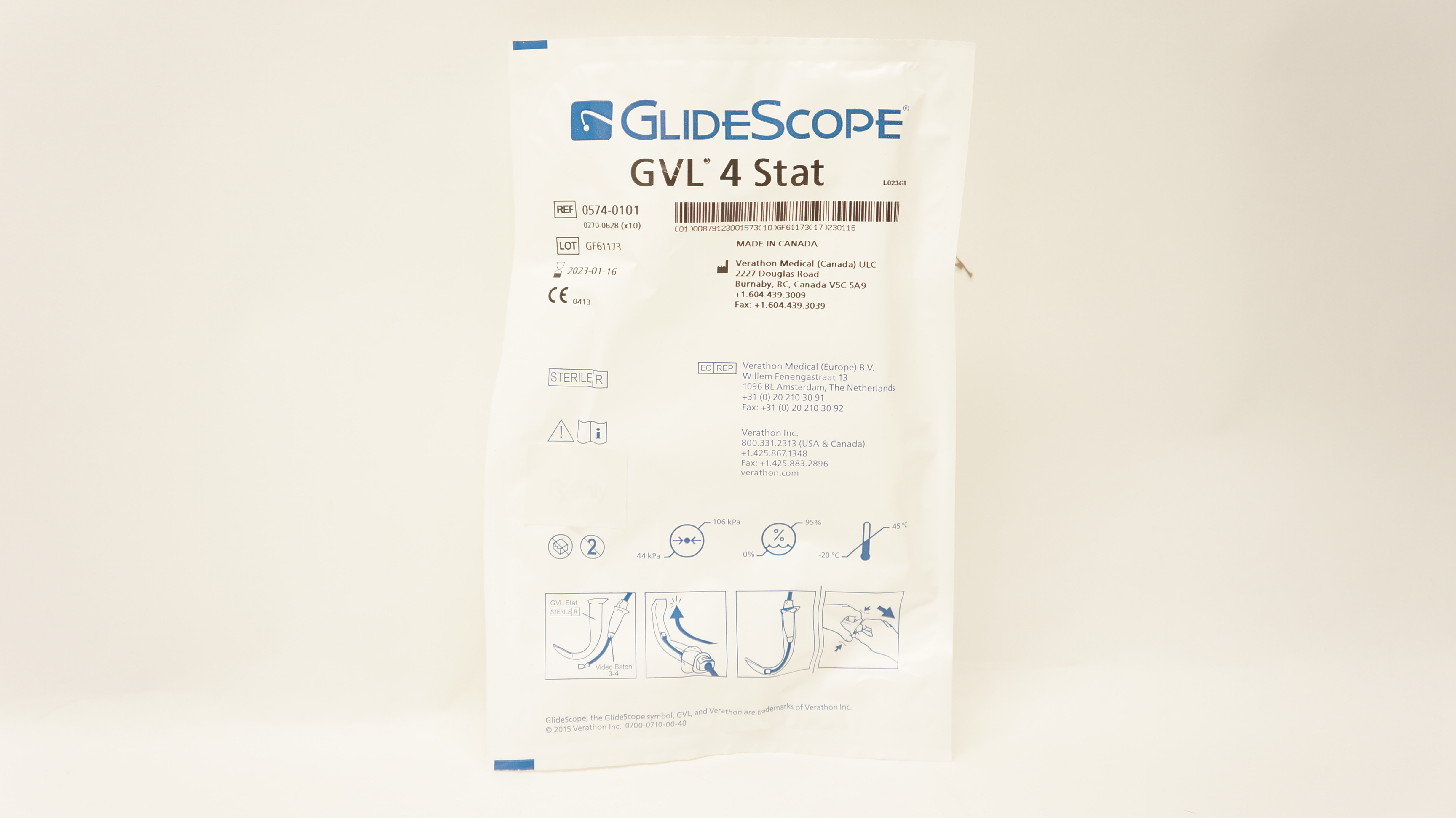 Verathon Medical 0574-0101 GlideScope Video Laryngoscope GVL 4 Stat (x)