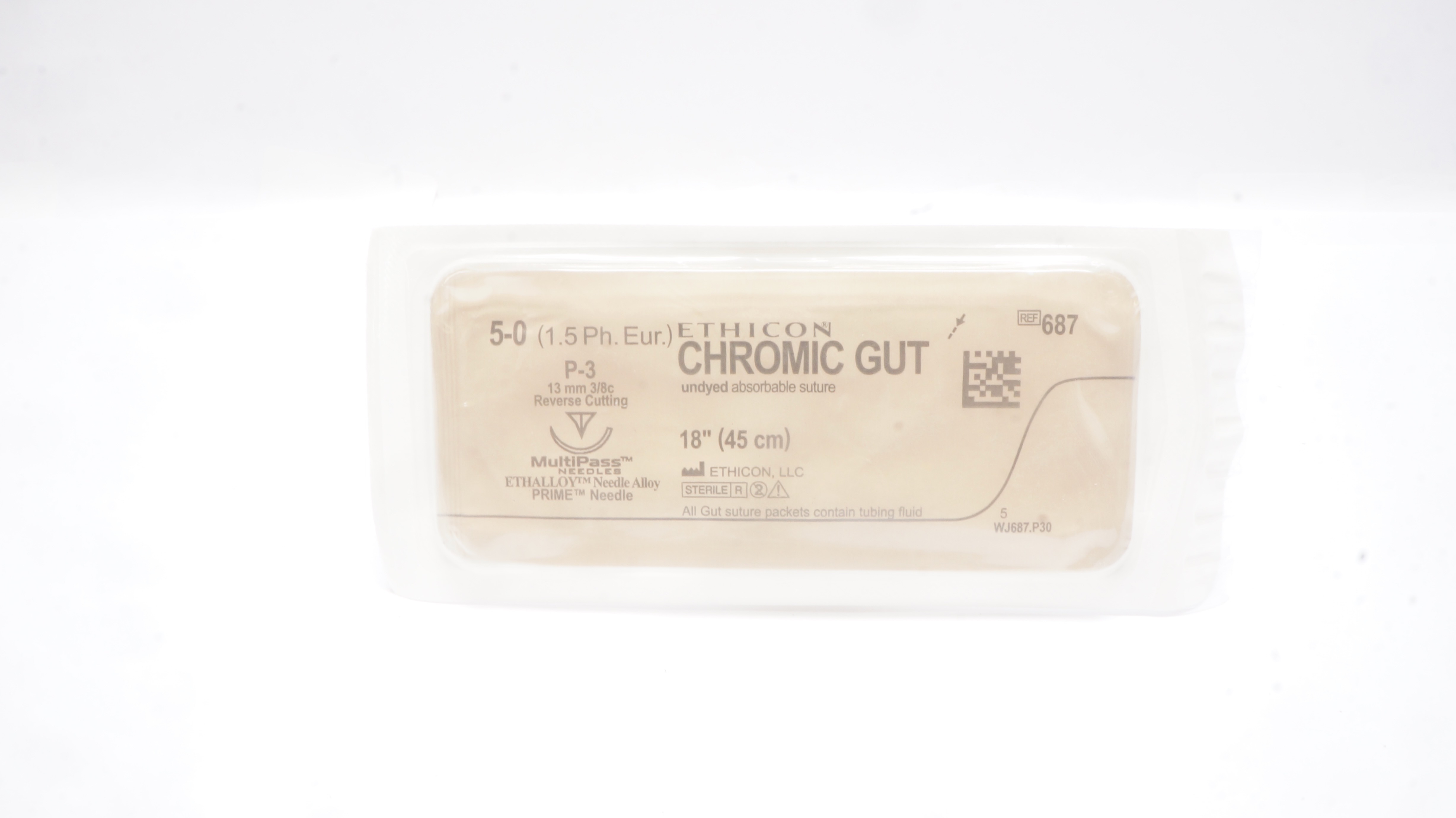 Ethicon 687 5-0 CHROMIC GUT Surgical Stre P-3 13mm 3/8c Reverse Cutting 18inch