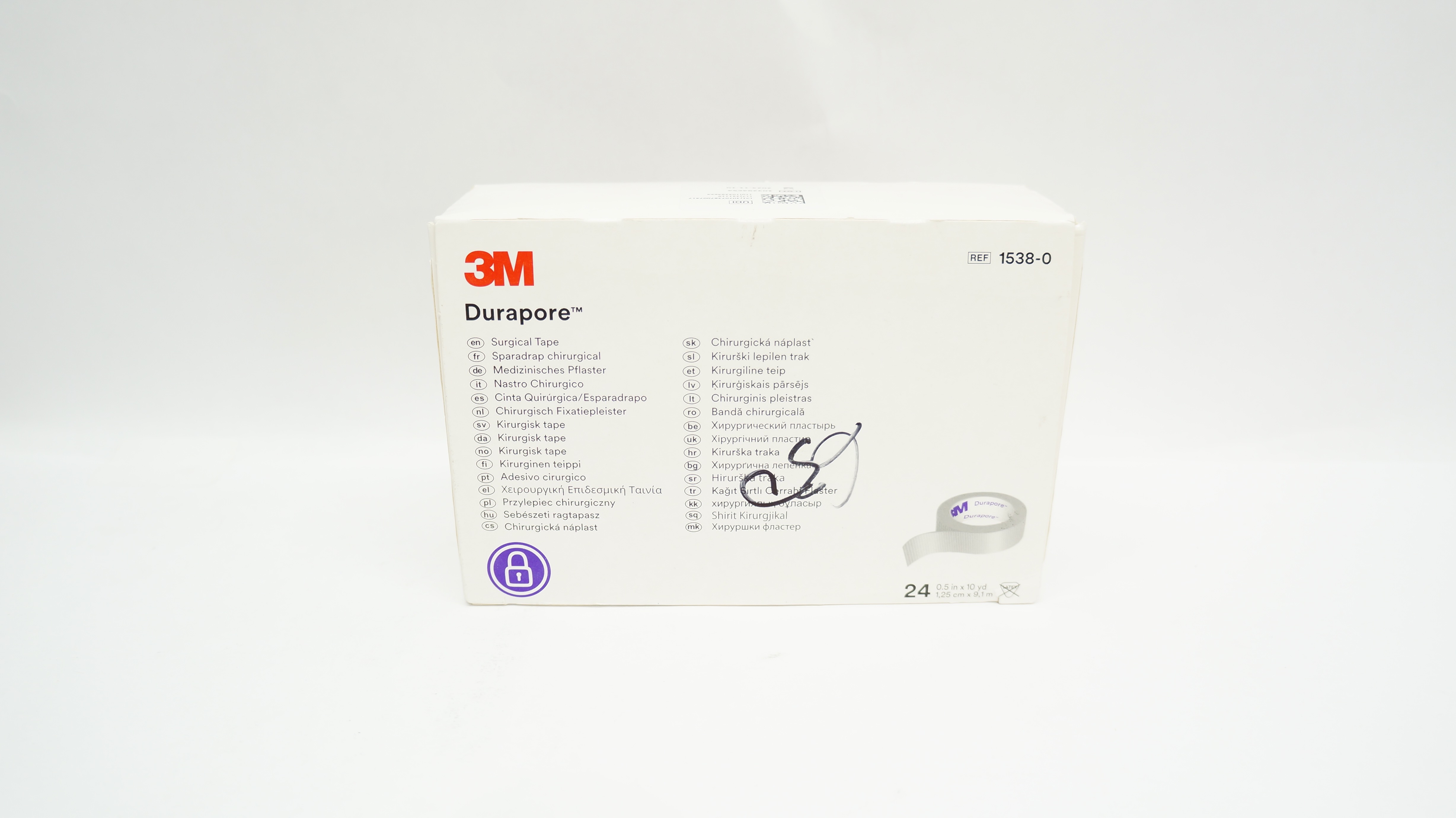 3M 1538-0 Durapore Hypoallergenic Surgical Tape 1/2 inch x 10 yd - Box of 24