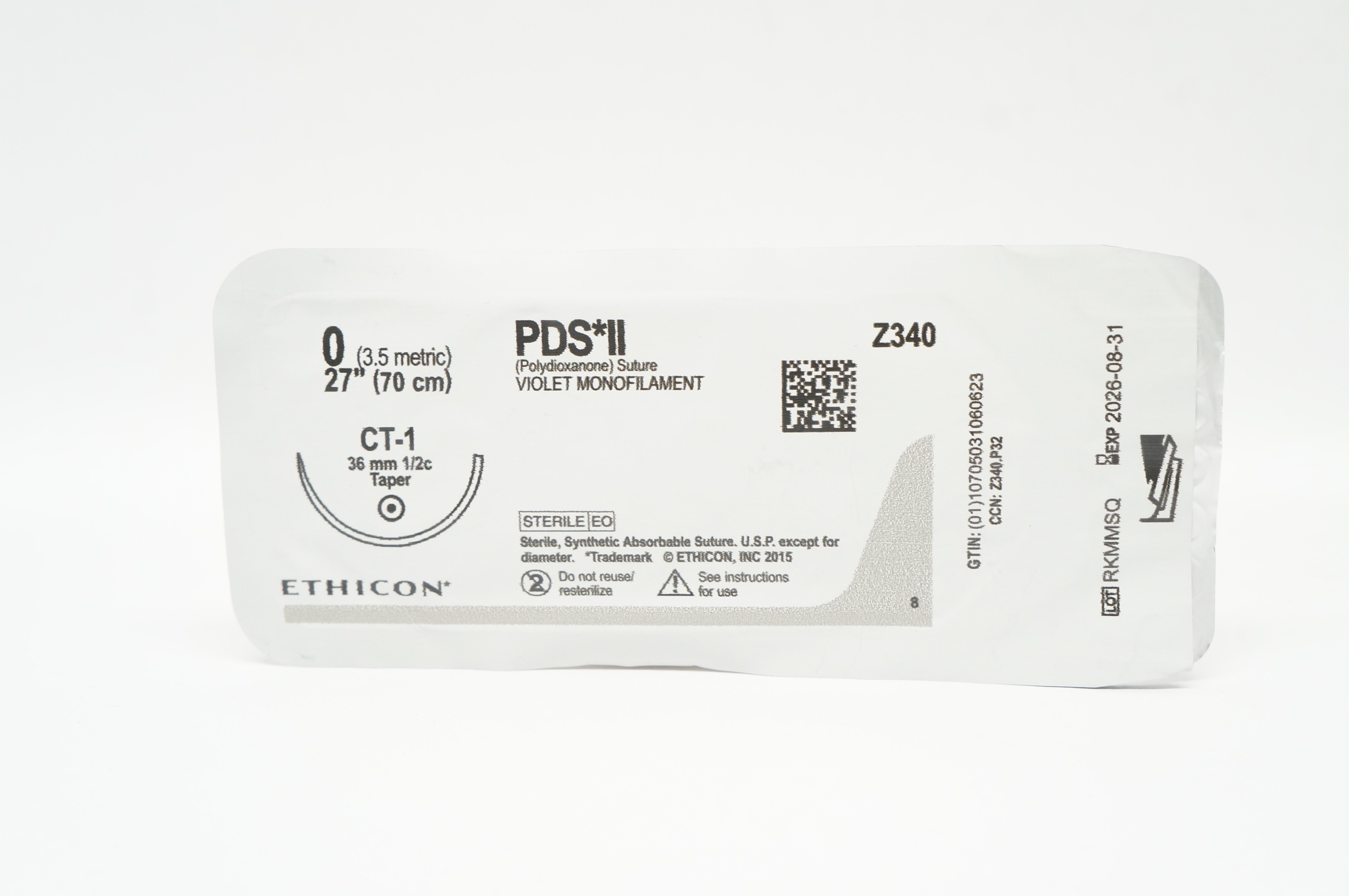 Ethicon Z340 0 PDS II Polydioxanone Stre CT-1 36mm 1/2c Taper 27inch