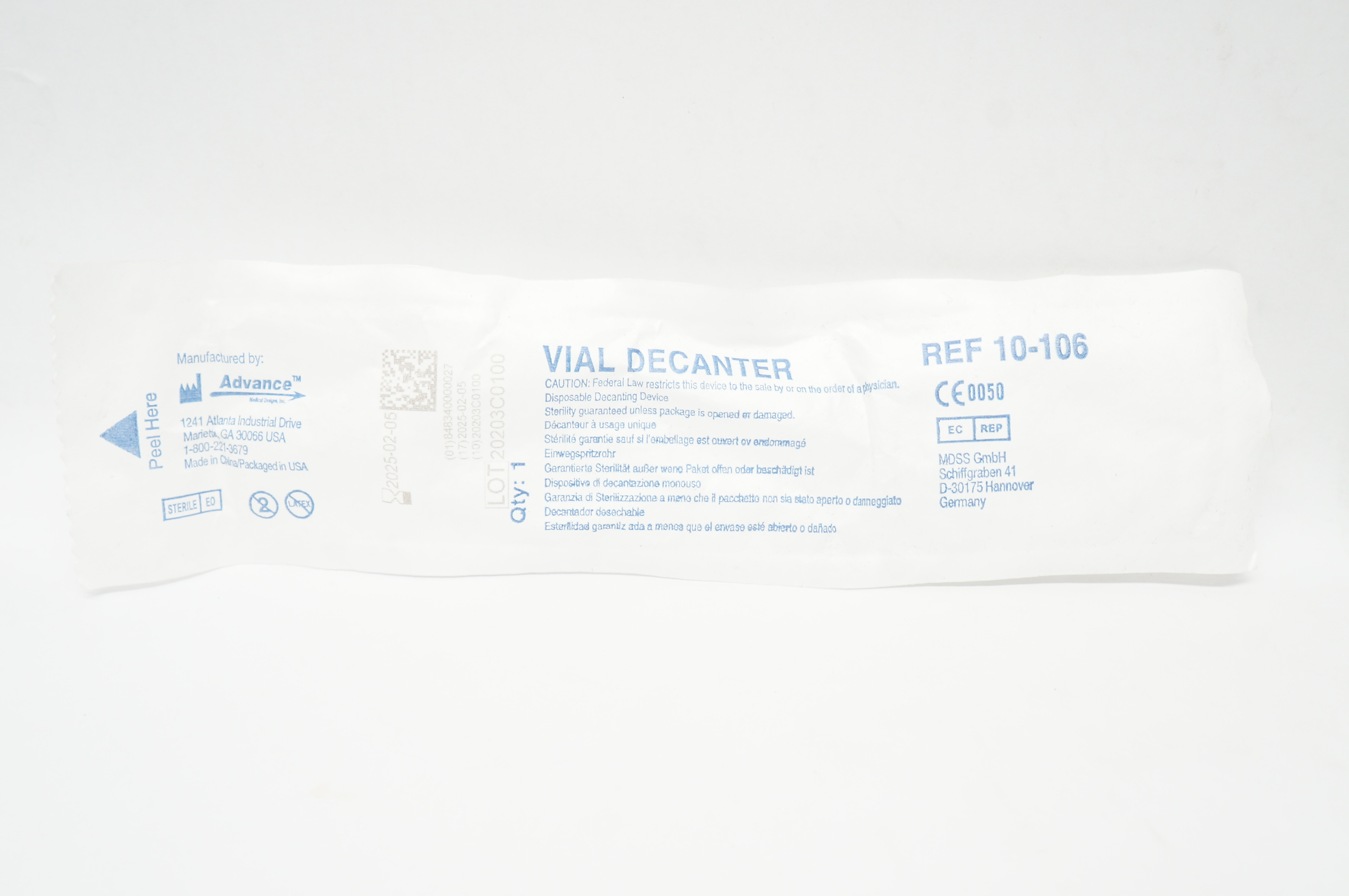 Advance 10-106 Disposable Vial Decanter