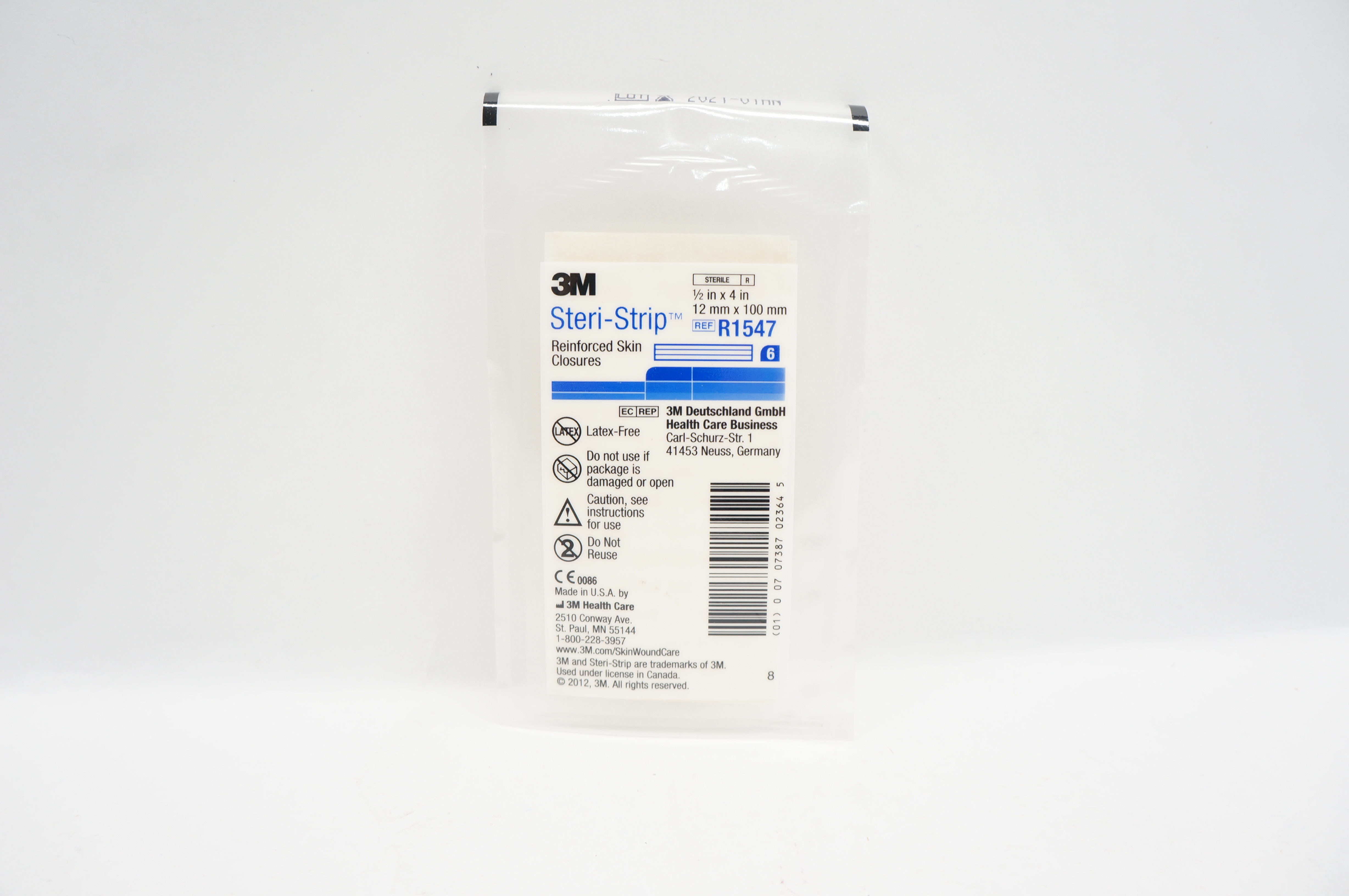 3M R1547 Steri-Strip Reinforced Skin Closures 1/2 inch x 4 inch - Pack of 6