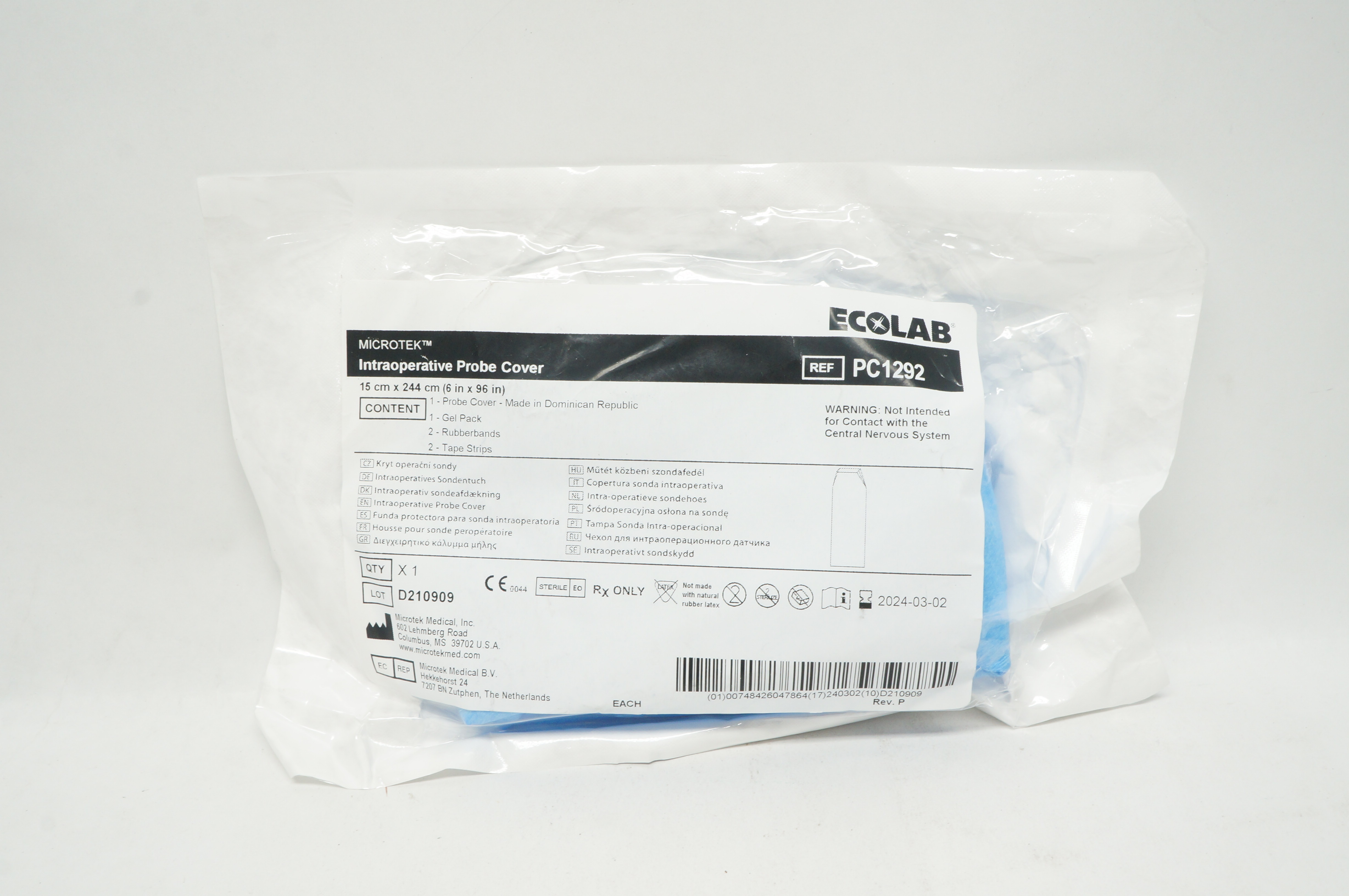 Microtek PC1292 Ecolab Adhesion Intraoperative Probe Cover 6 inch x 96 inch