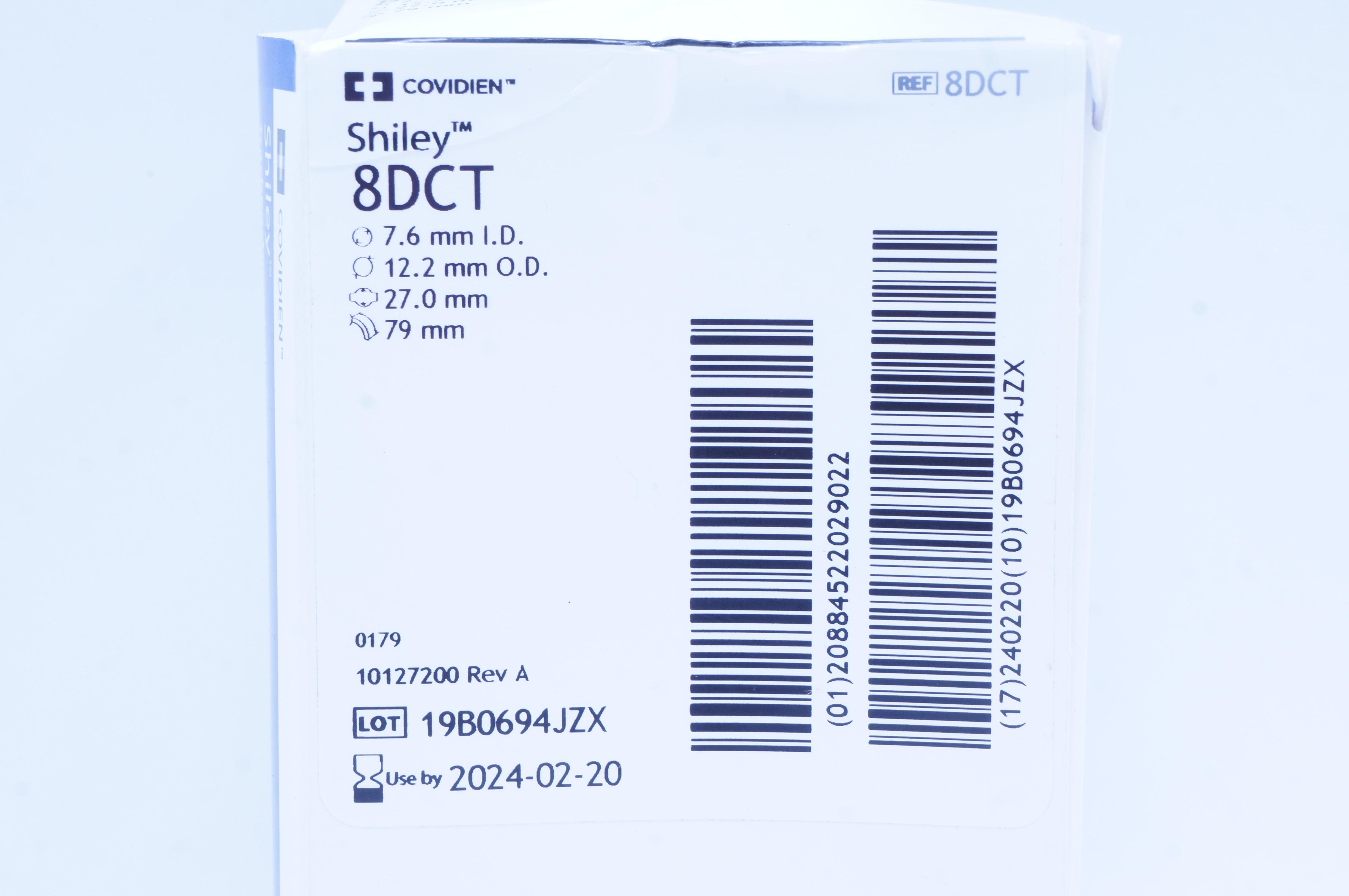 Covidien 8DCT Shiley Tracheostomy Tube Cuffed 7.6mm x 12.2mm x 27.0mm x 79mm