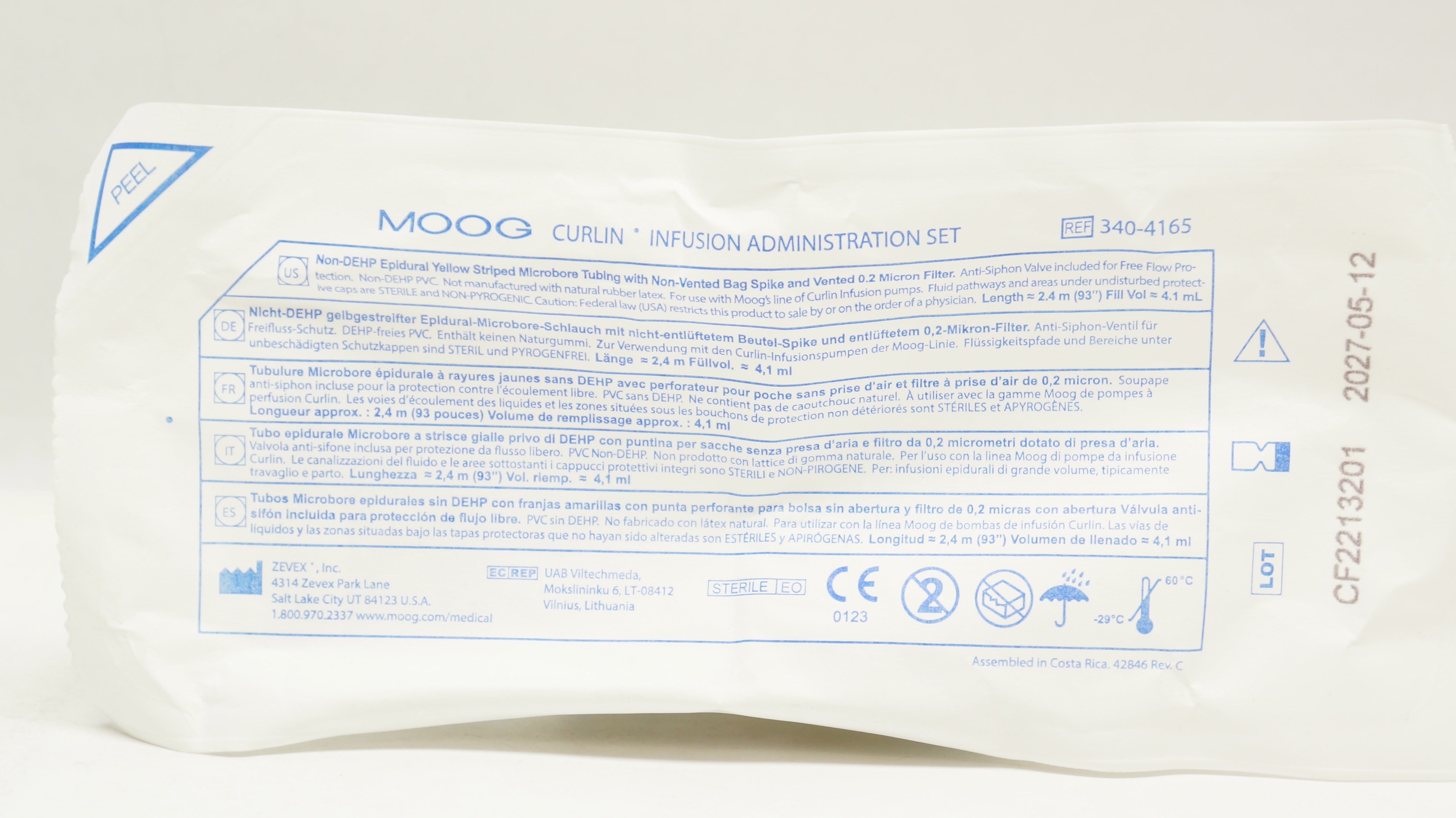 Zevex 340-4165 Moog Curlin Infusion Administration Set 93inch x 4.1mL (Approx.)