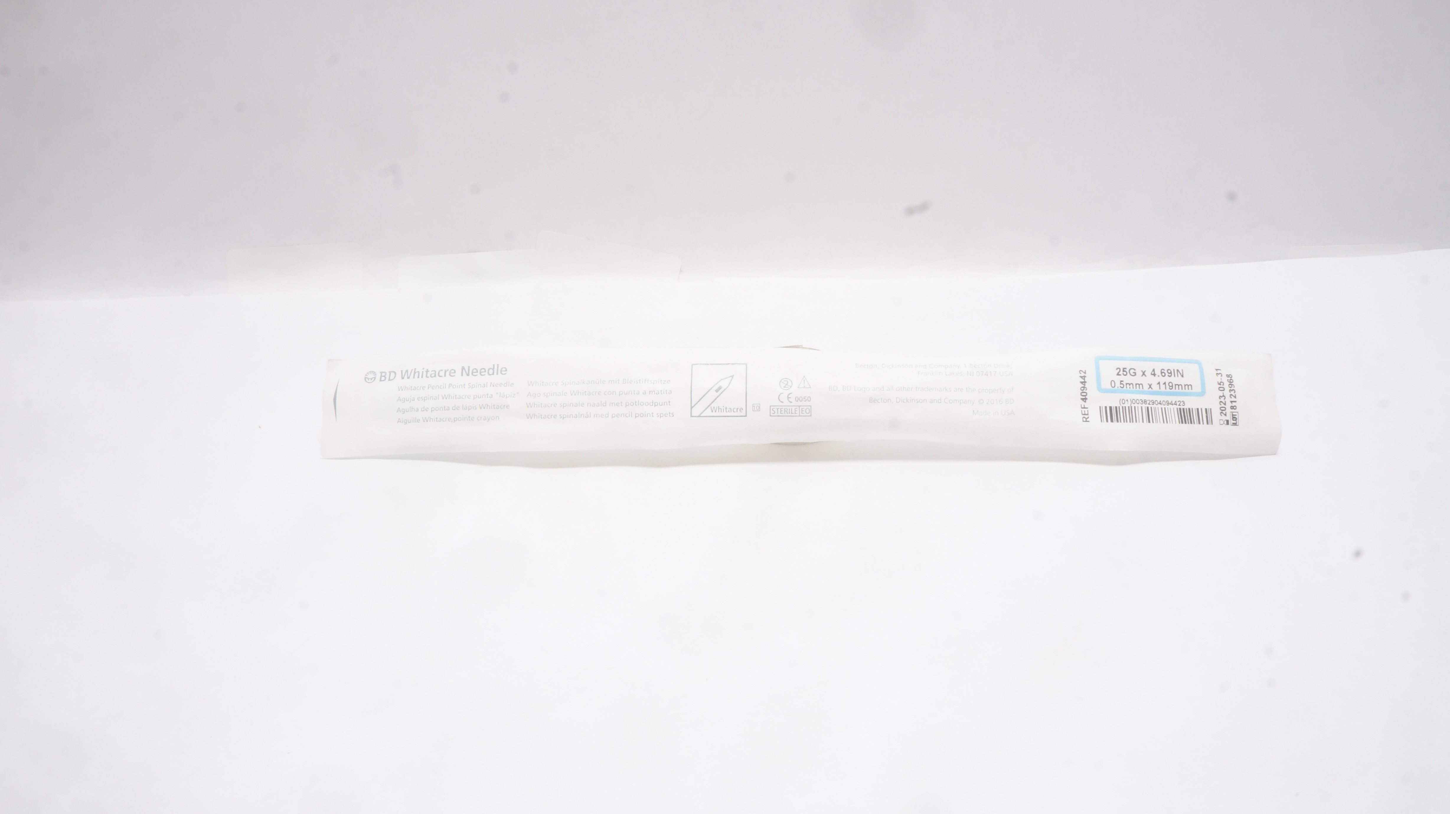 BD 409442 Whitcare Pencil Point Spinal Ndle 25Ga 4.69inch (x)