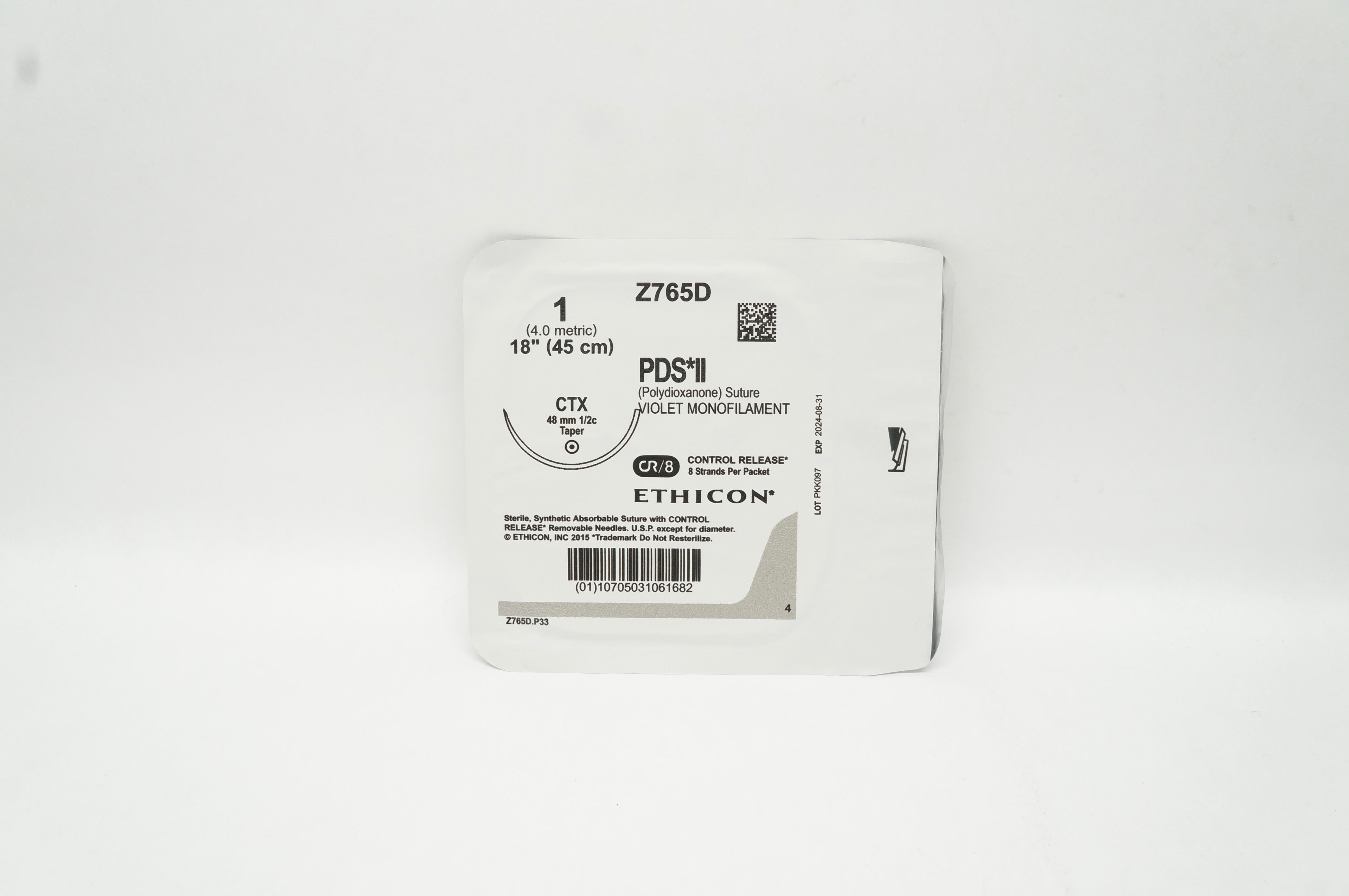 Ethicon Z765D 1 PDS II Polydioxane Stre CTX 48mm 1/2c Taper, 18 inch