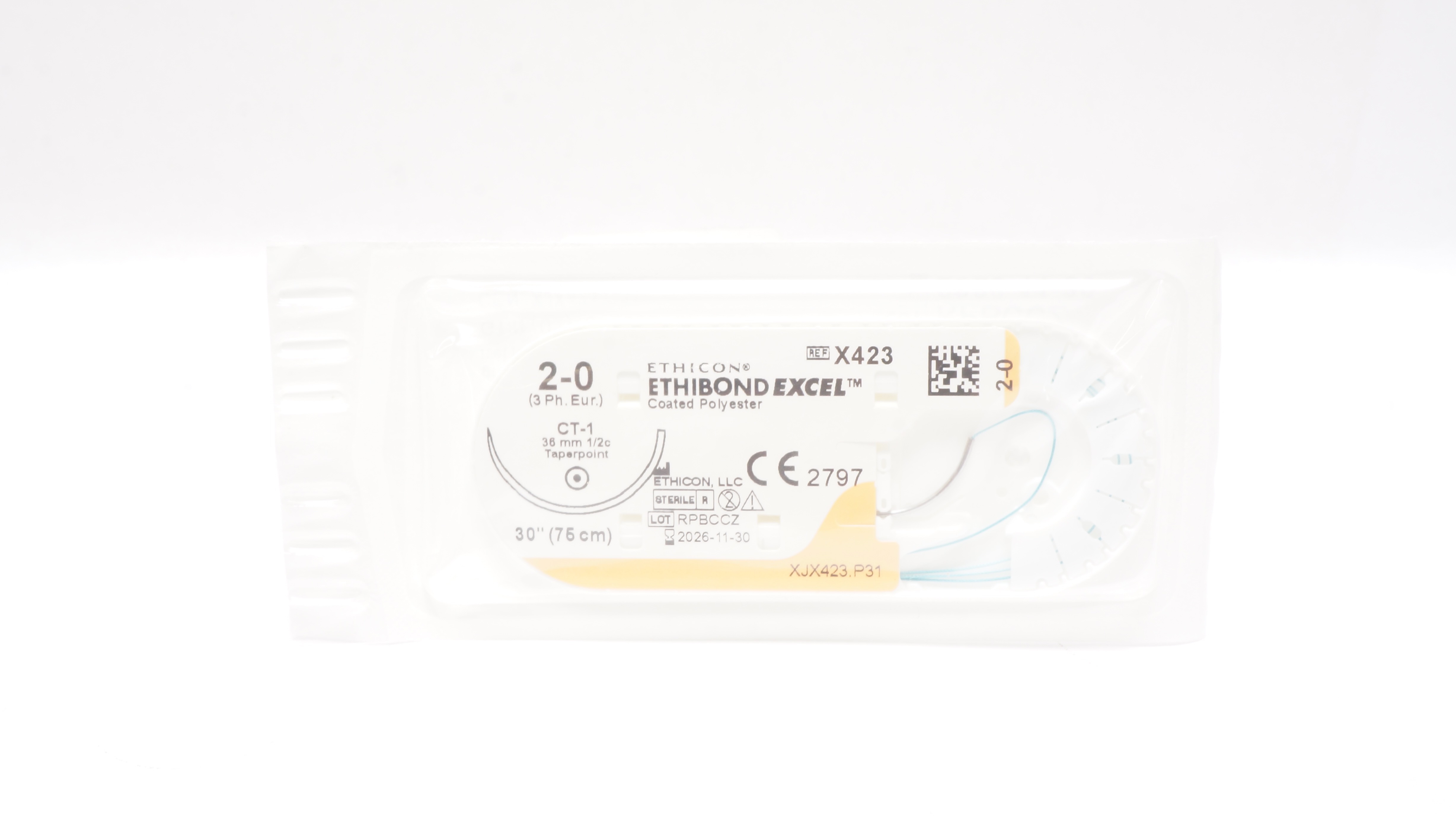 Ethicon X423 2-0 ETHIBOND EXCEL Polyester CT-1 36mm 1/2c Taper 30inch