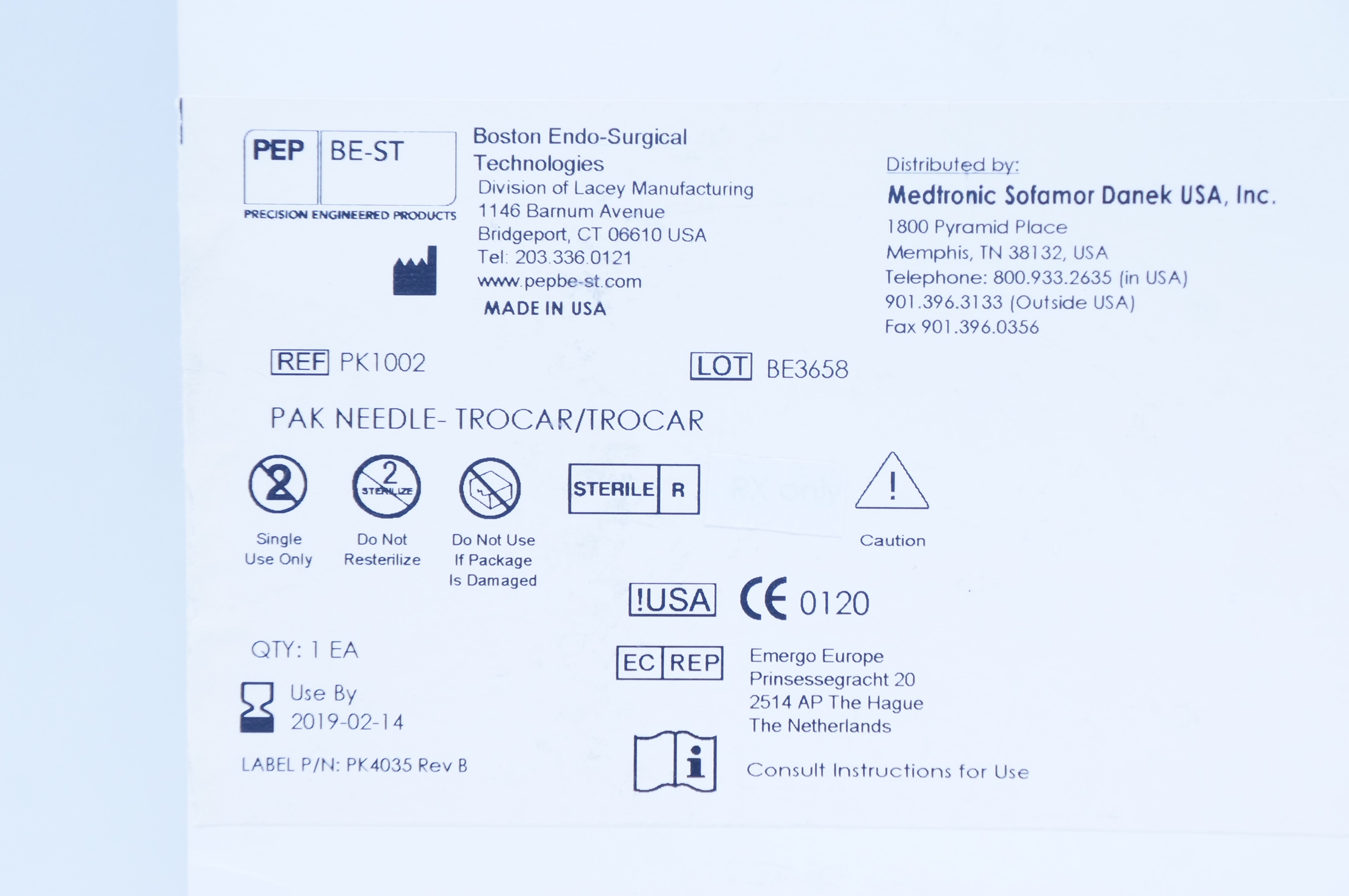 Medtronic PK1002 PAK Ndle-Trocar/Trocar (x)