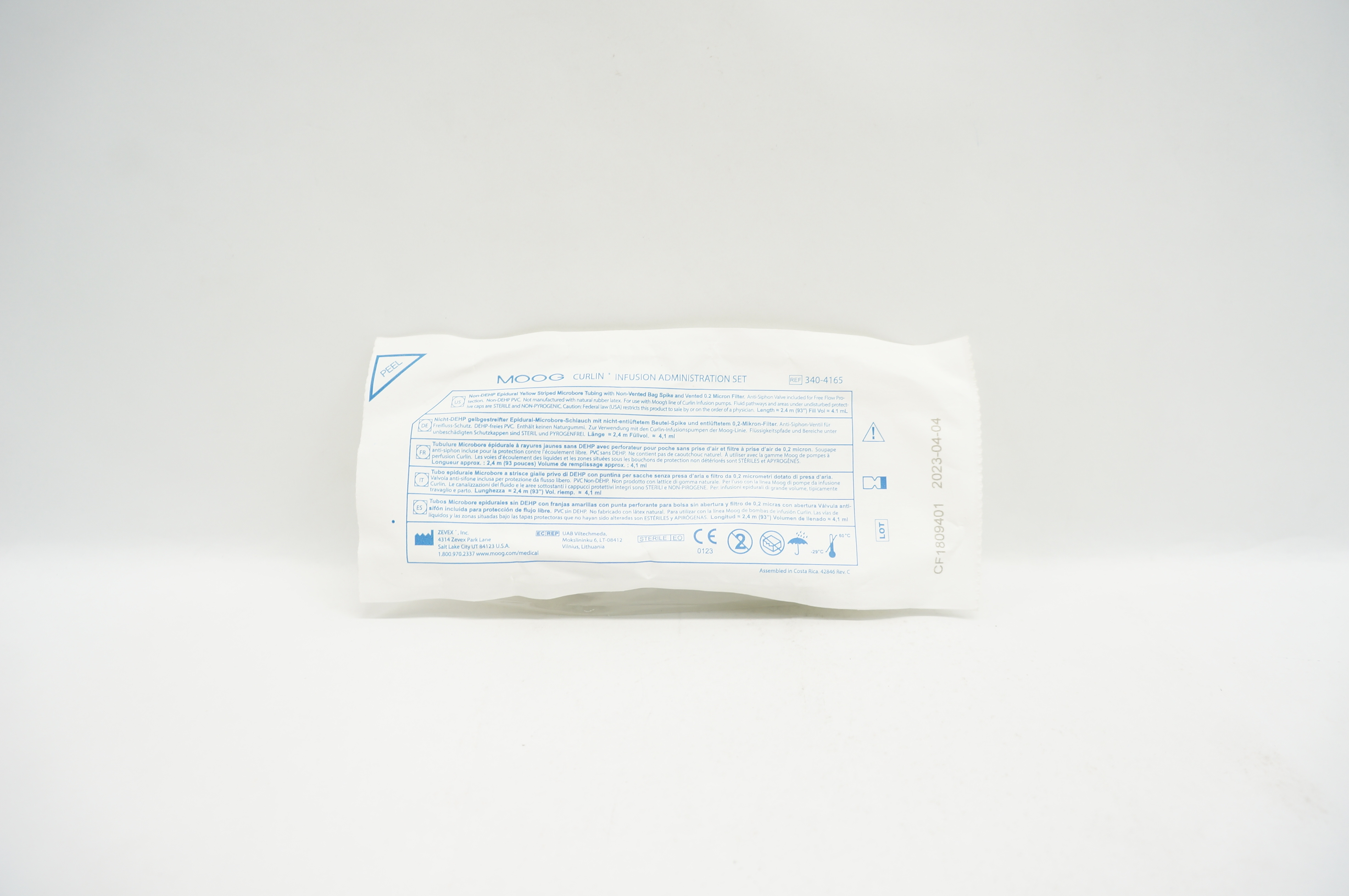 Zevex 340-4165 Moog Curlin Infusion Administration Set 93inch x 4.1mL (Approx.)