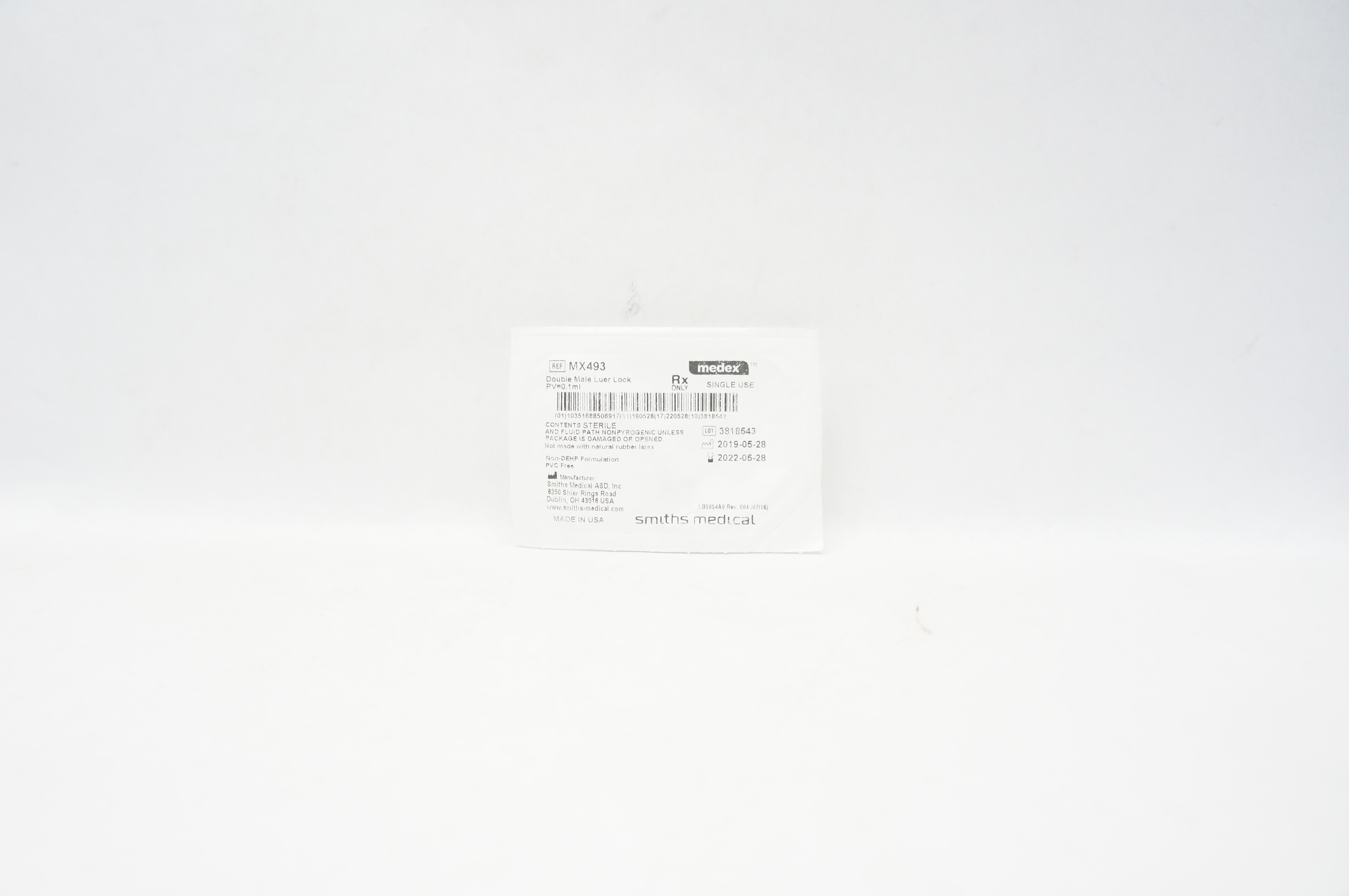 Smiths Medical MX493 Medex Double Male Luer Lock PV 0.1mL (x)