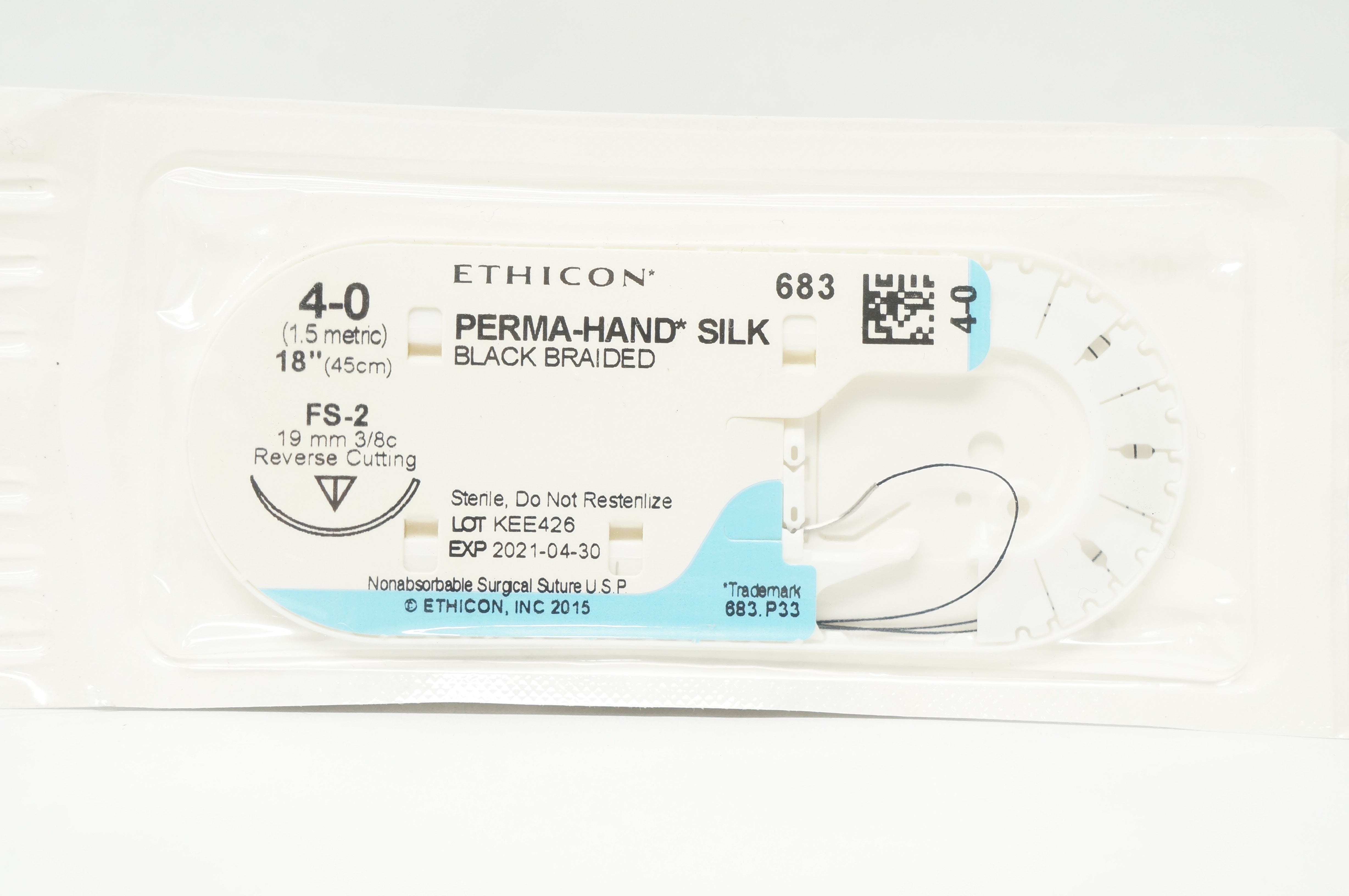 Ethicon 683 4-0 PERMA-HAND SILK Stre FS-2 19mm 3/8c Reverse Cutting, 18inch (x)