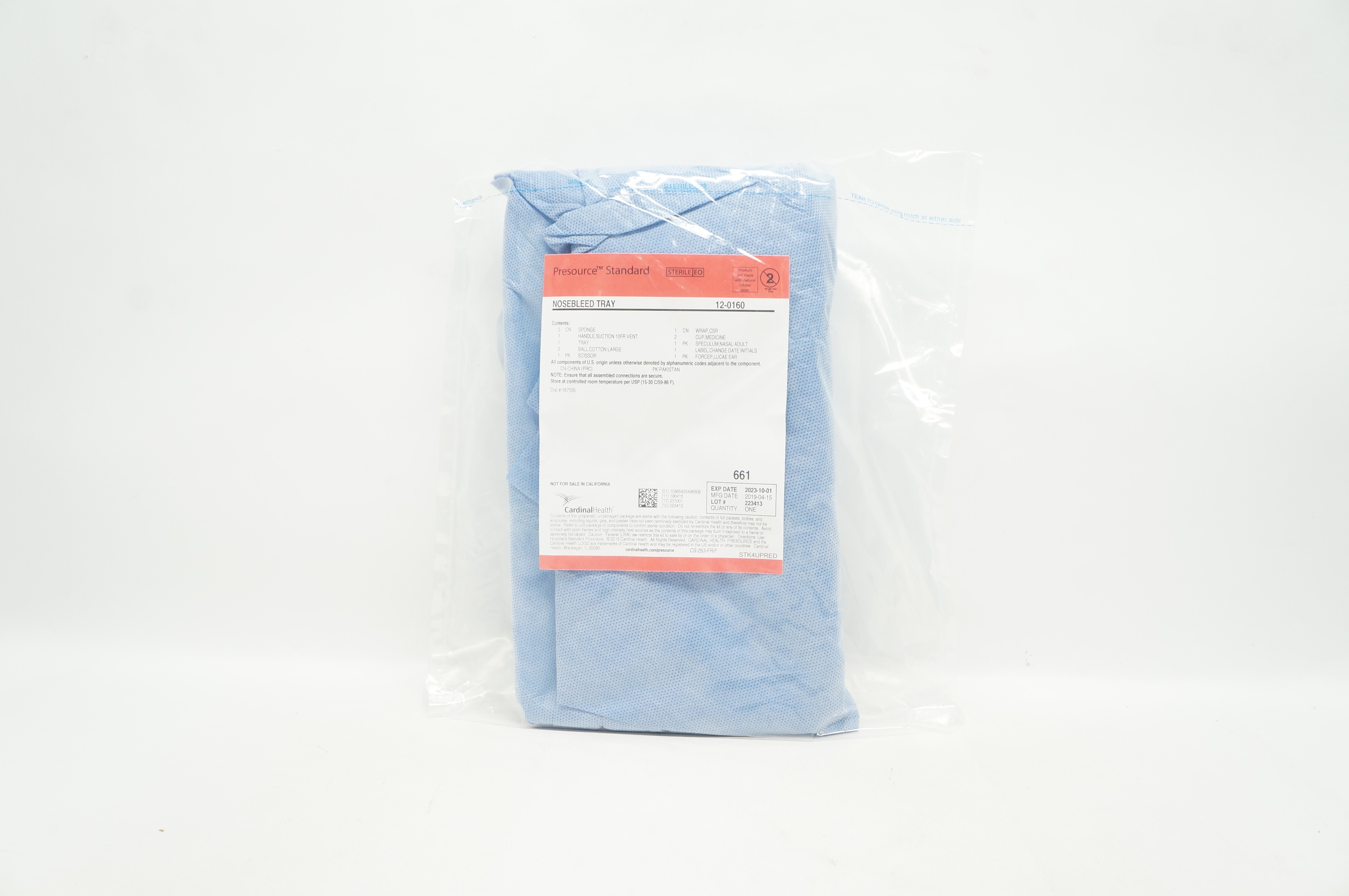 Cardinal Health 12-0160 Presource Standard Nosebleed Tray