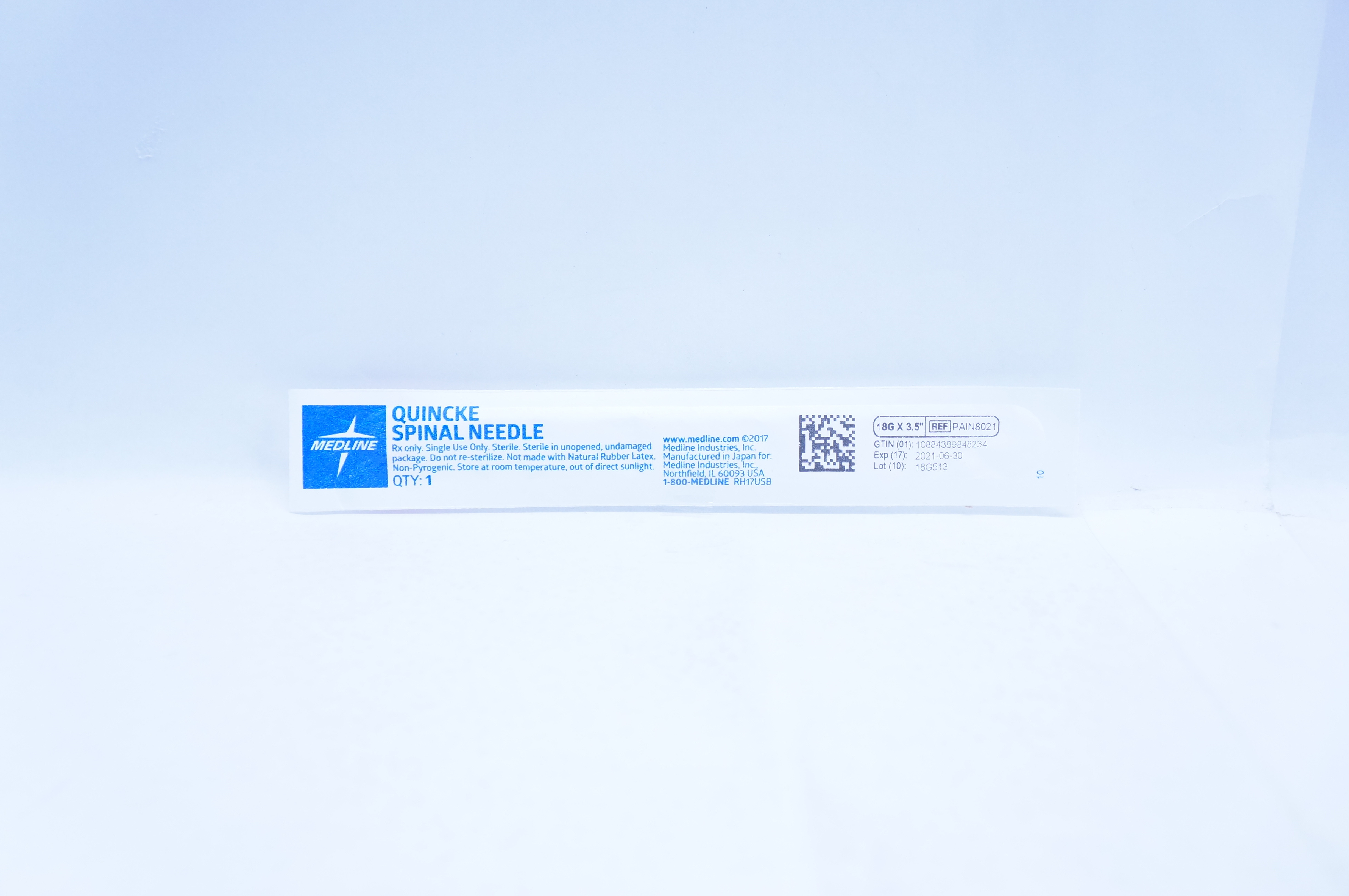 Medline Pain8021 Quincke Spinal Ndle 18G x 3.5inch